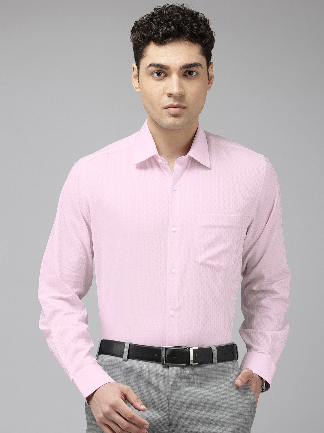 

Van Heusen Pure Cotton Self Design Custom Fit Self Design Formal Shirt, Pink