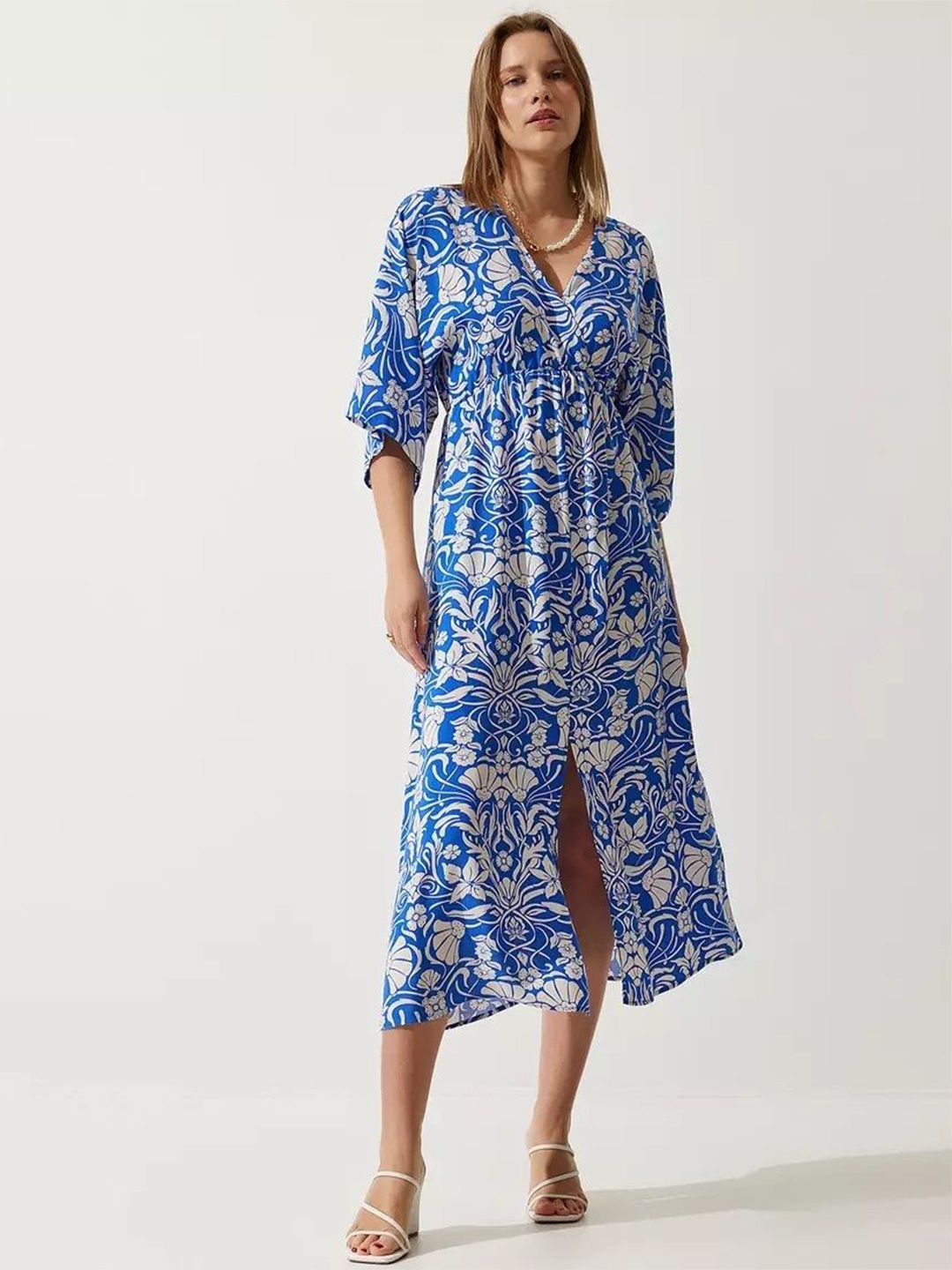 

PIMU Floral Print Empire Dress, Blue