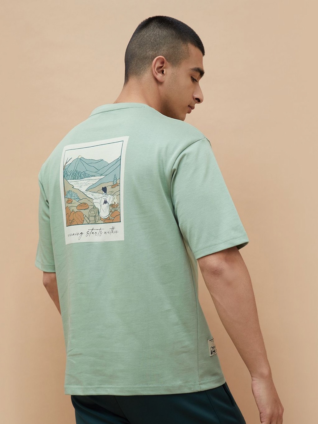 

Kappa Men Graphic Printed Round Neck Cotton Oversized T-shirt, Grey