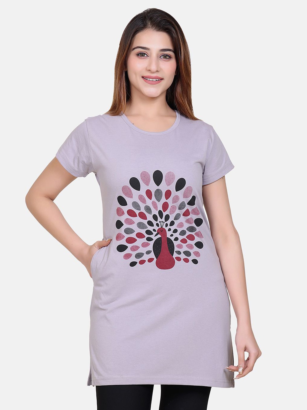

Divine Girl Graphic Printed Cotton Longline T-Shirt, Lavender