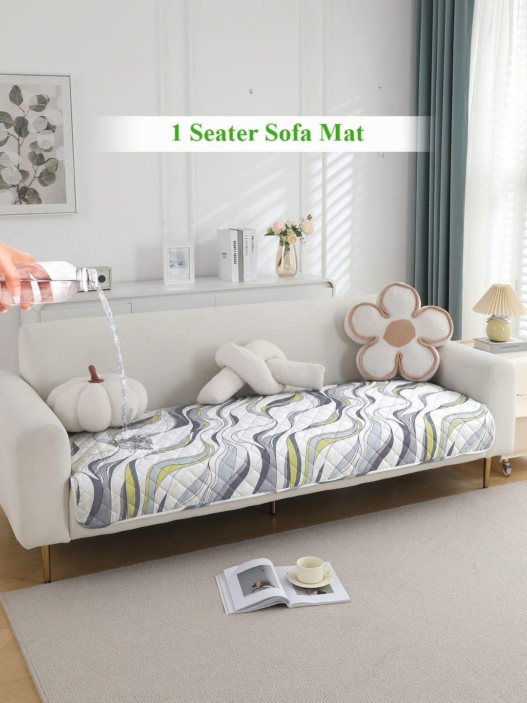 

HOKIPO White & Blue Printed Waterproof 1 Seater Sofa Cover Seat Mat