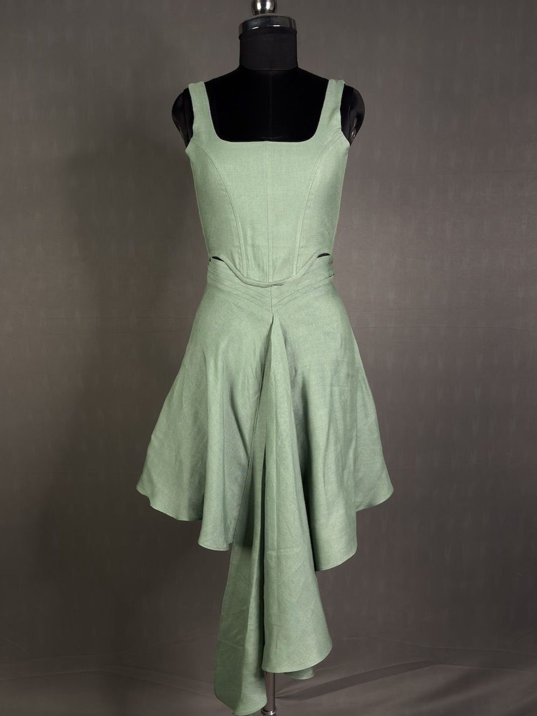 

Kihums Sleeveless Square Neck Linen Corset Top With Skirt, Green