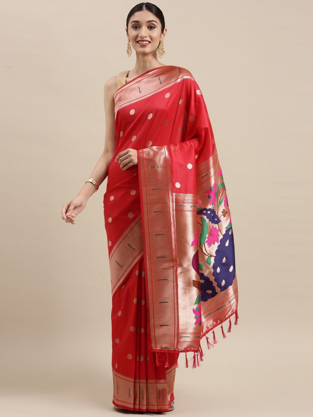 

DIVASTRI Ethnic Motifs Woven Design Zari Paithani Saree, Pink