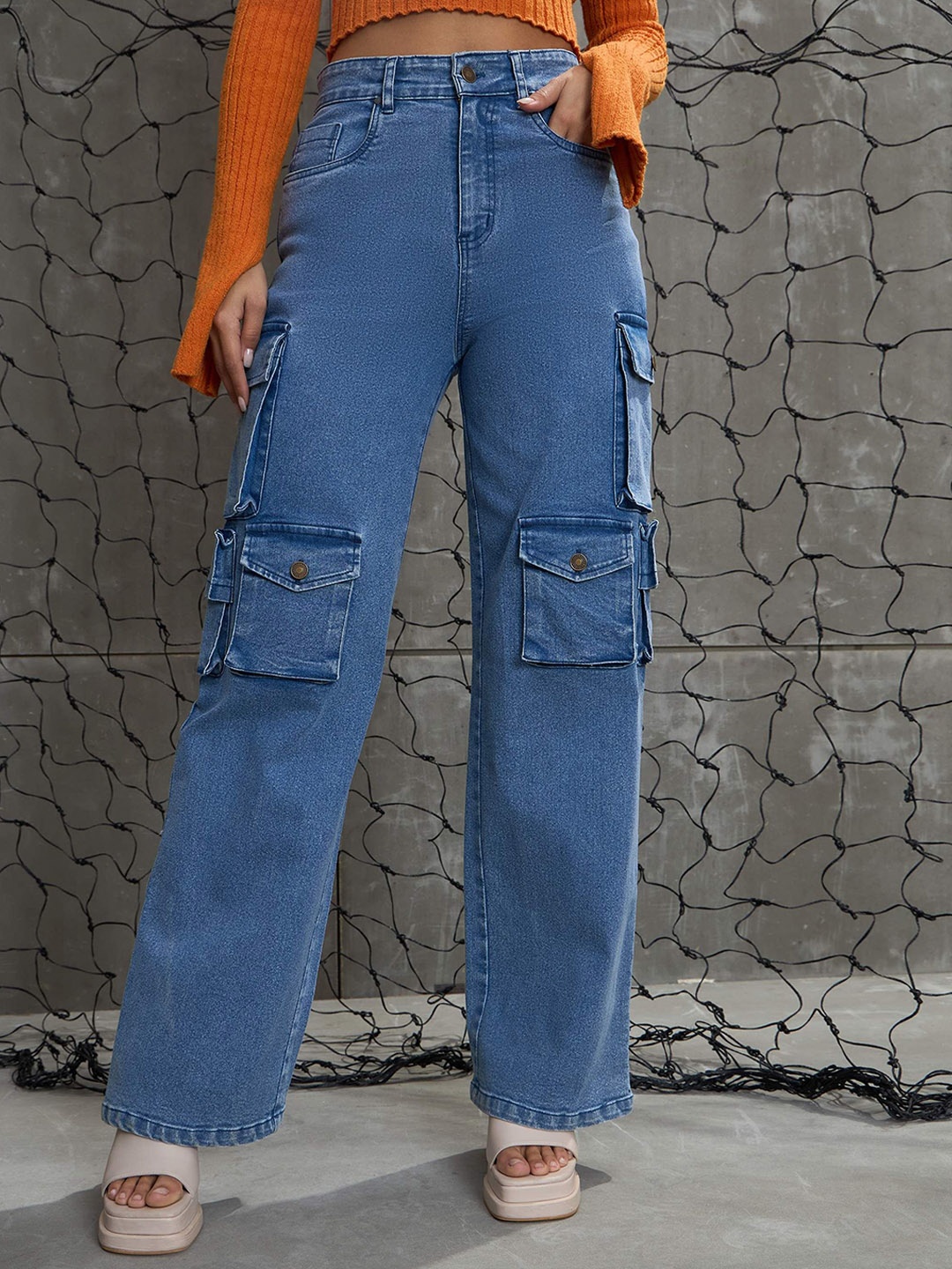 

SASSAFRAS Women Comfort High-Rise Acid Wash Jeans, Blue