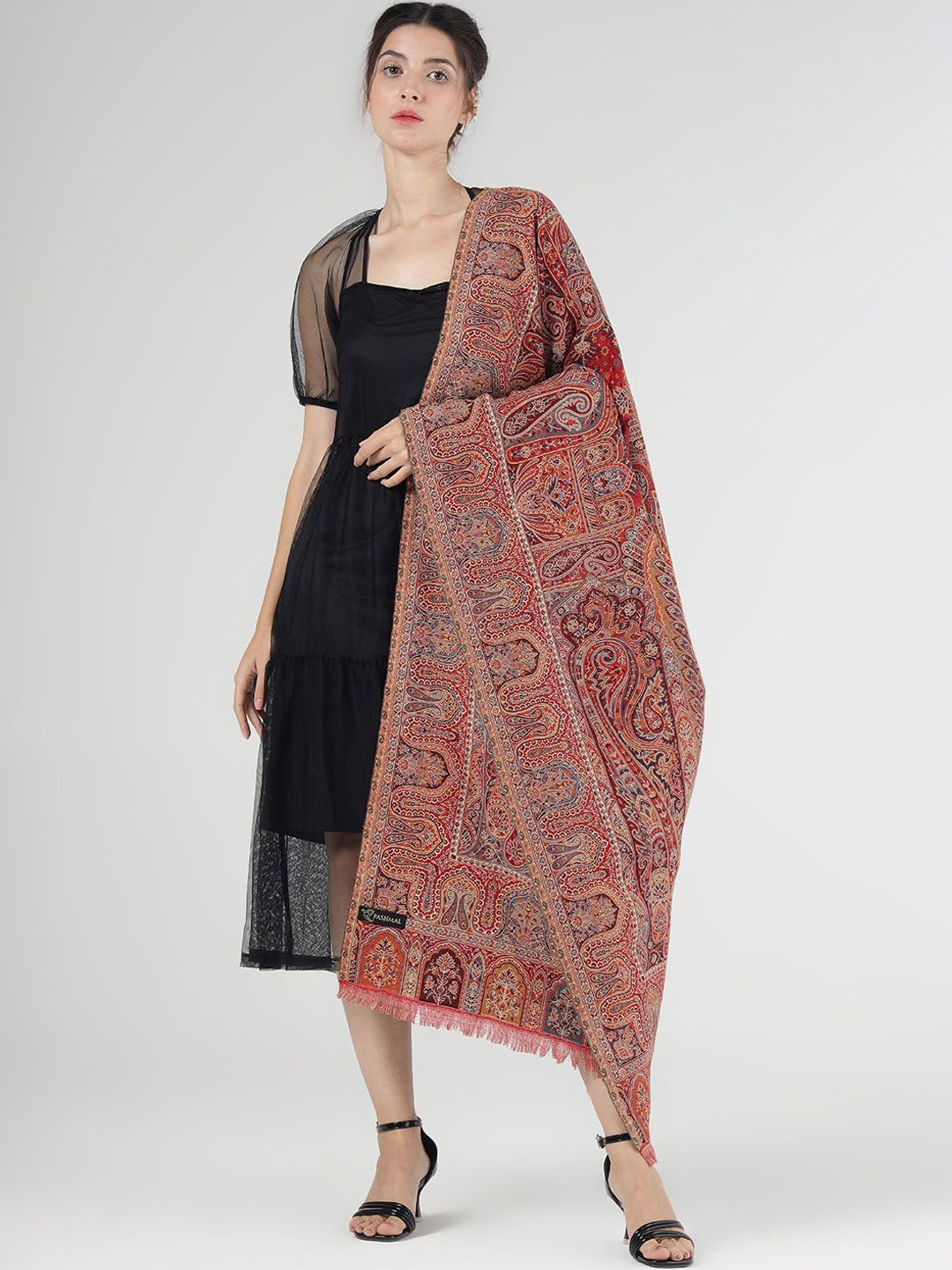 

PASHMAL INDIA PRIVATE LIMITED Paisley Printed Woollen Shawl, Brown