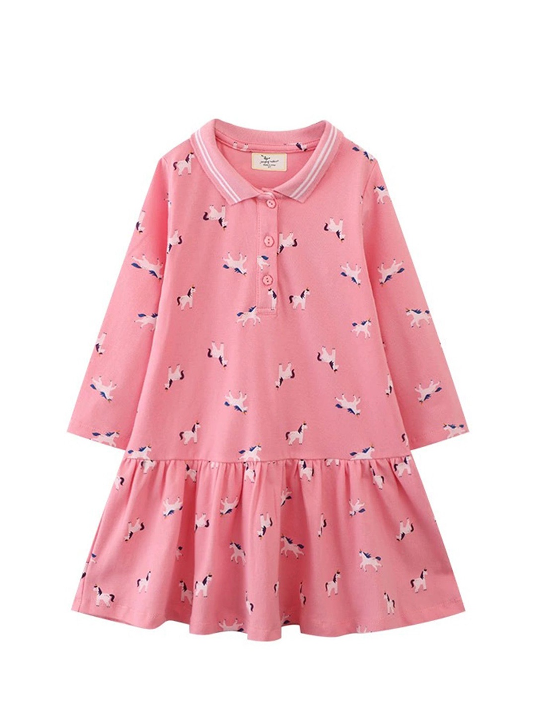 

LULU & SKY Girls Printed Drop-Waist Collar Dress, Pink