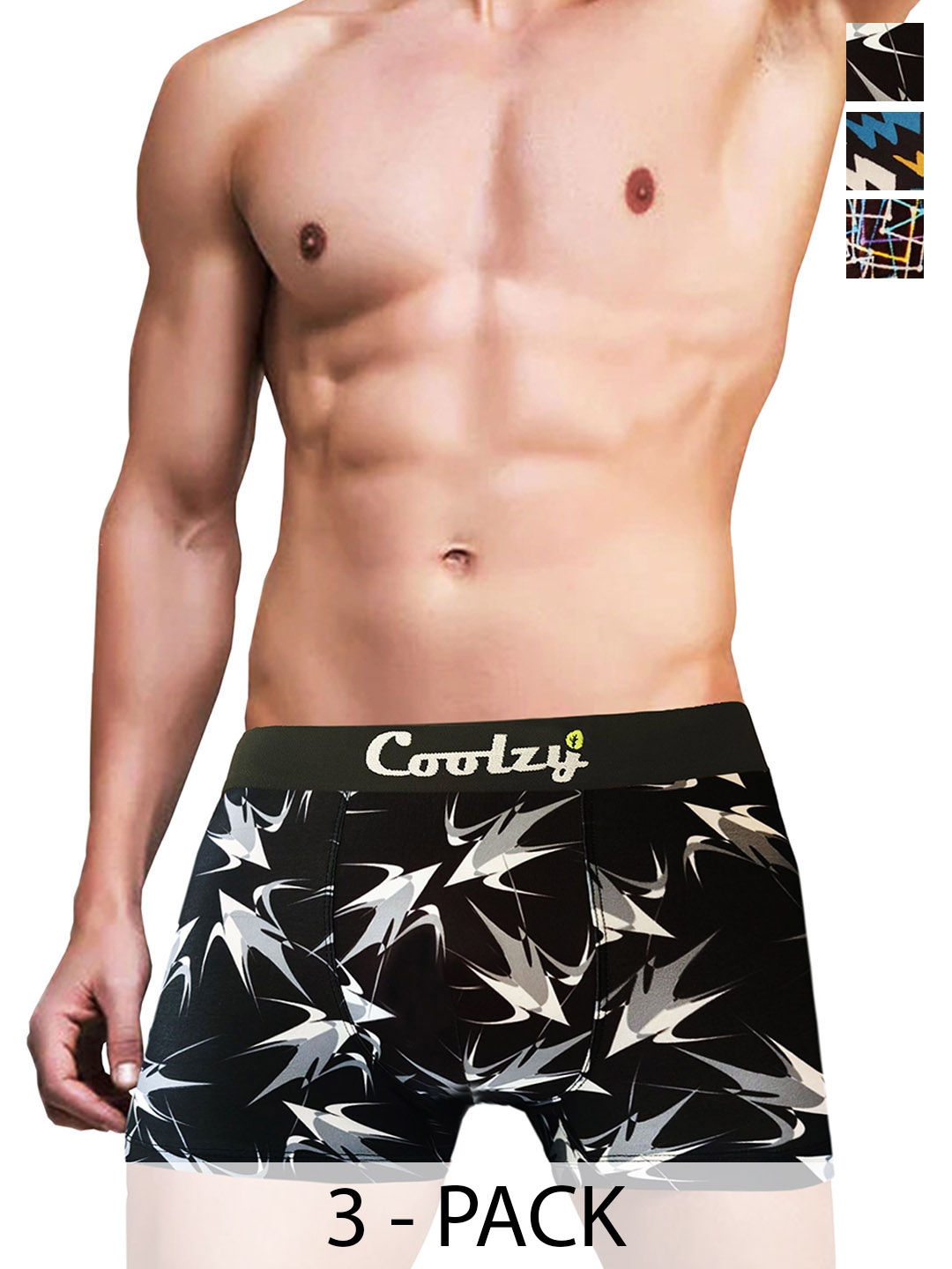 

Coolzy Pack Of 3 Printed Trunk RUCPTN3K035-S, Black
