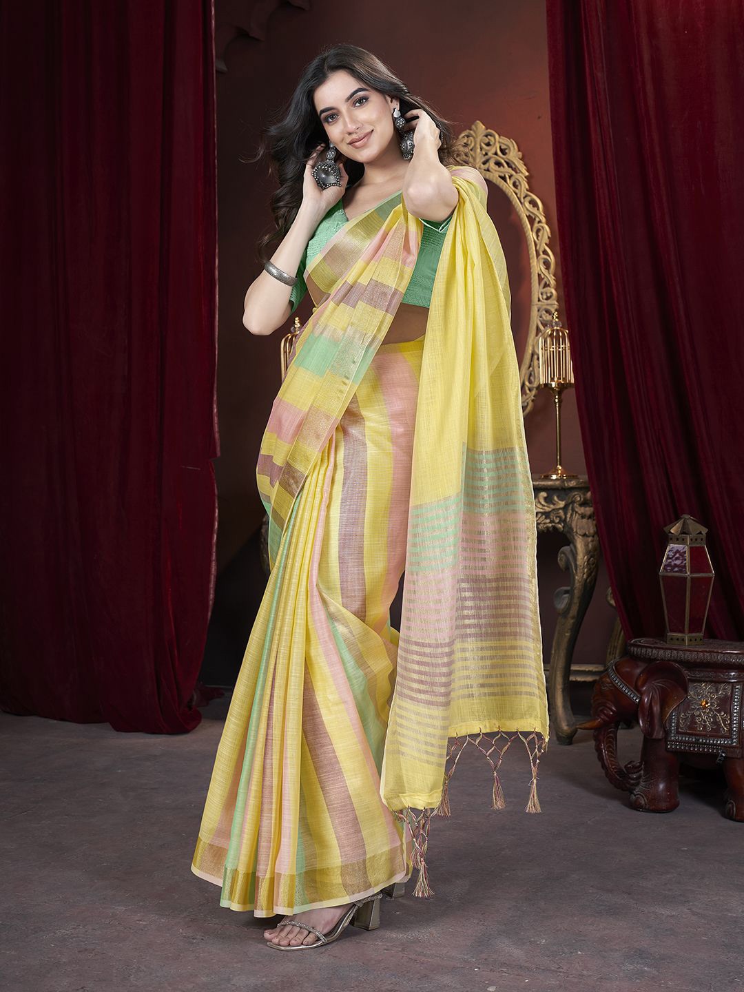 

Dori Women Woven Design Pure Cotton Banarasi Saree, Yellow