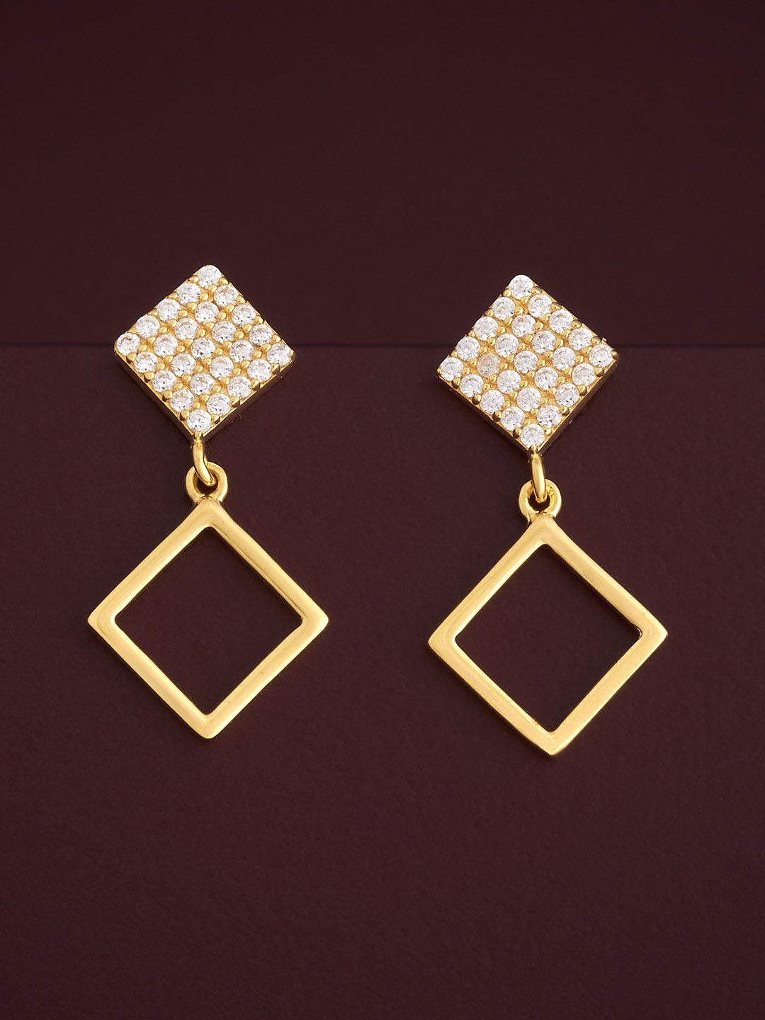

Kushal's Fashion Jewellery 92.5 Sterling Silver Gold-Plated Stone Studded Drop Earrings