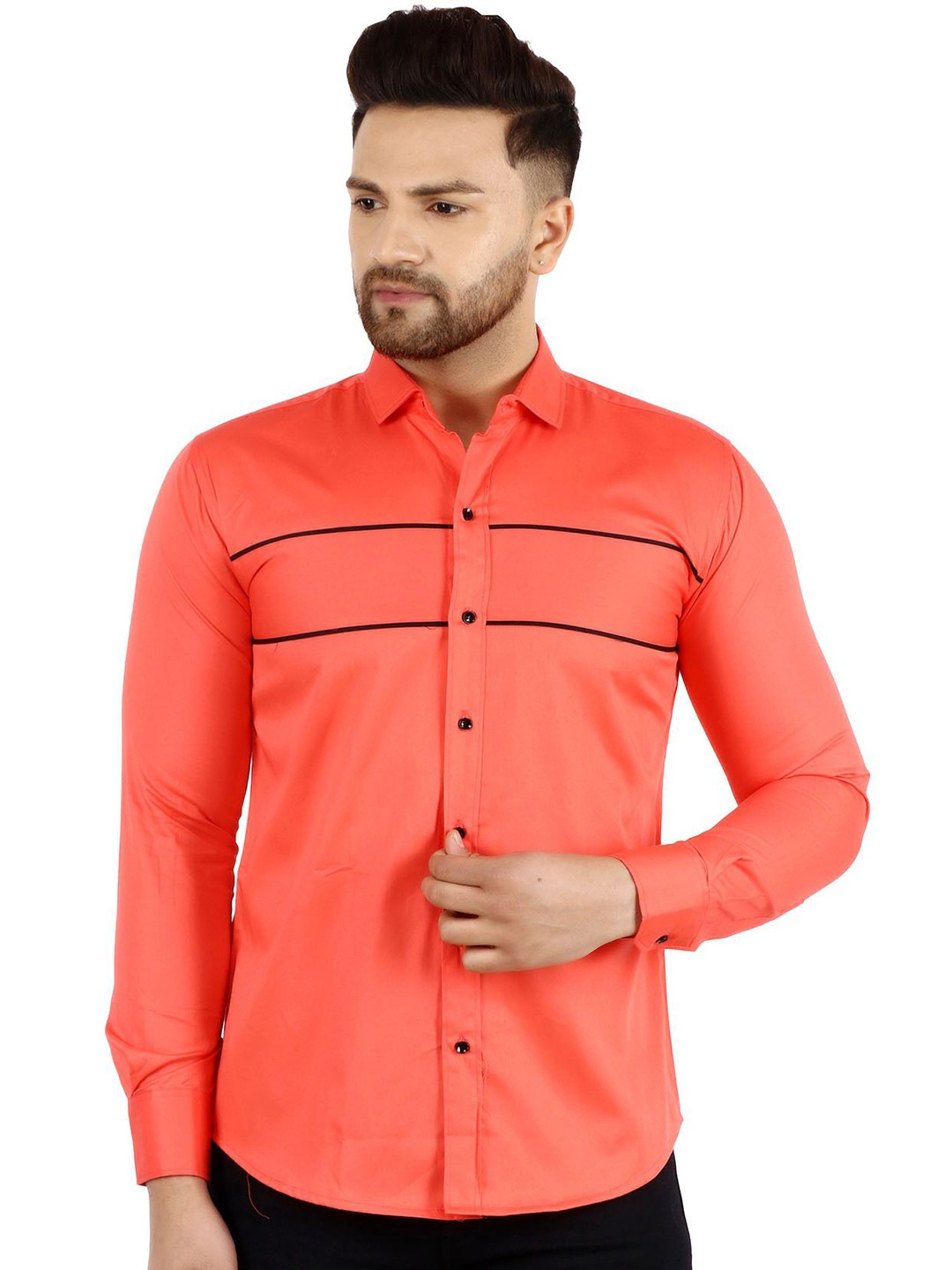 

Metronaut Men Regular Fit Spread Collar Horizontal Striped Cotton Casual Shirt, Fuchsia