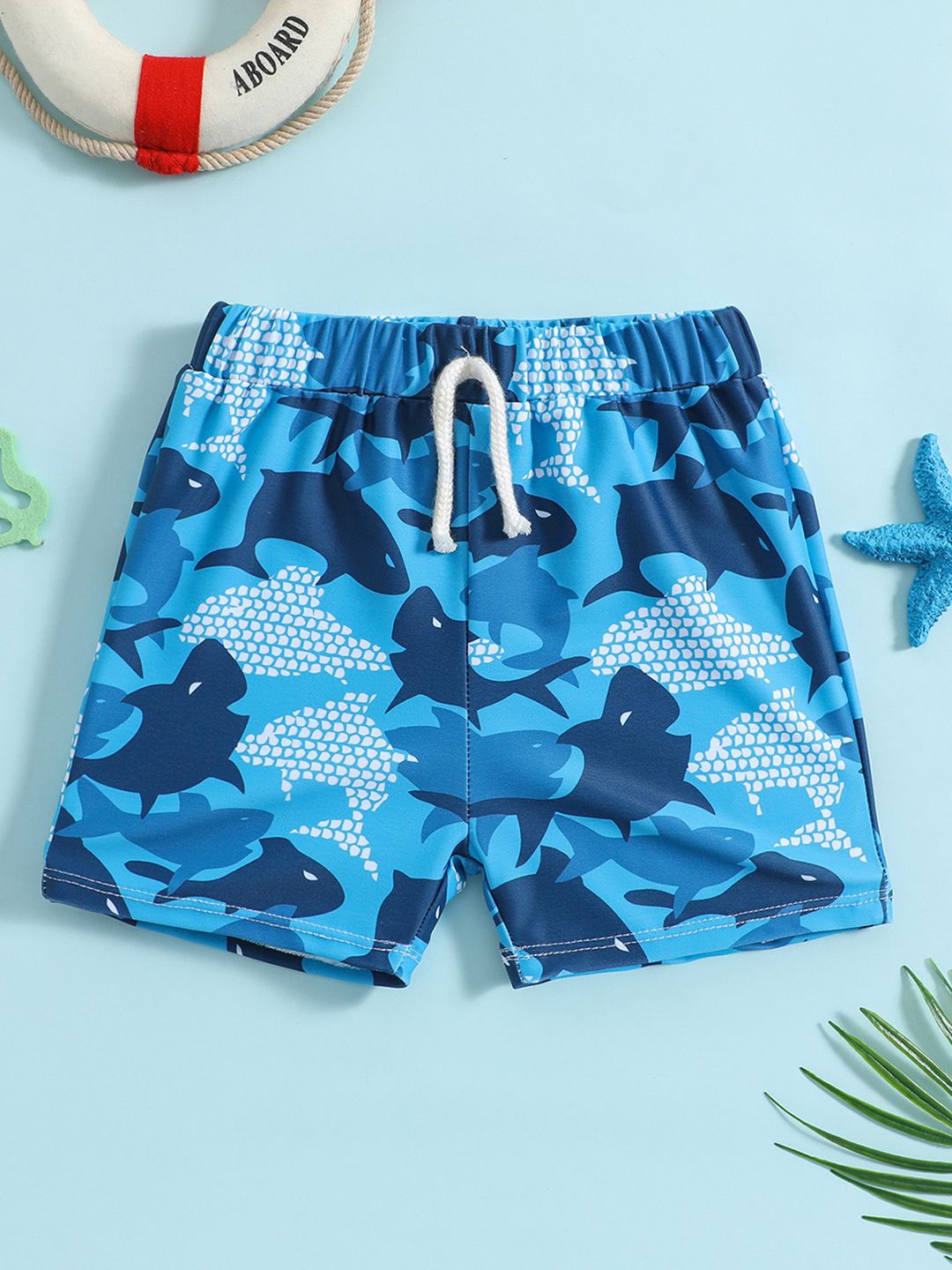 

YK Infant Girls Printed Mid Rise Swimming Shorts, Blue