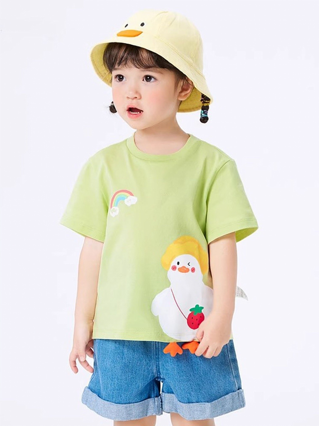 

LULU & SKY Girls Graphic Printed Round Neck Cotton Oversized T-shirt, Green