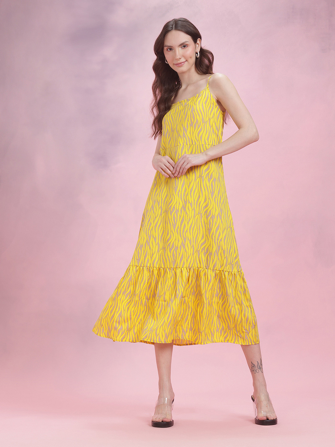 

DressBerry Printed Midi Tiered Dress, Yellow