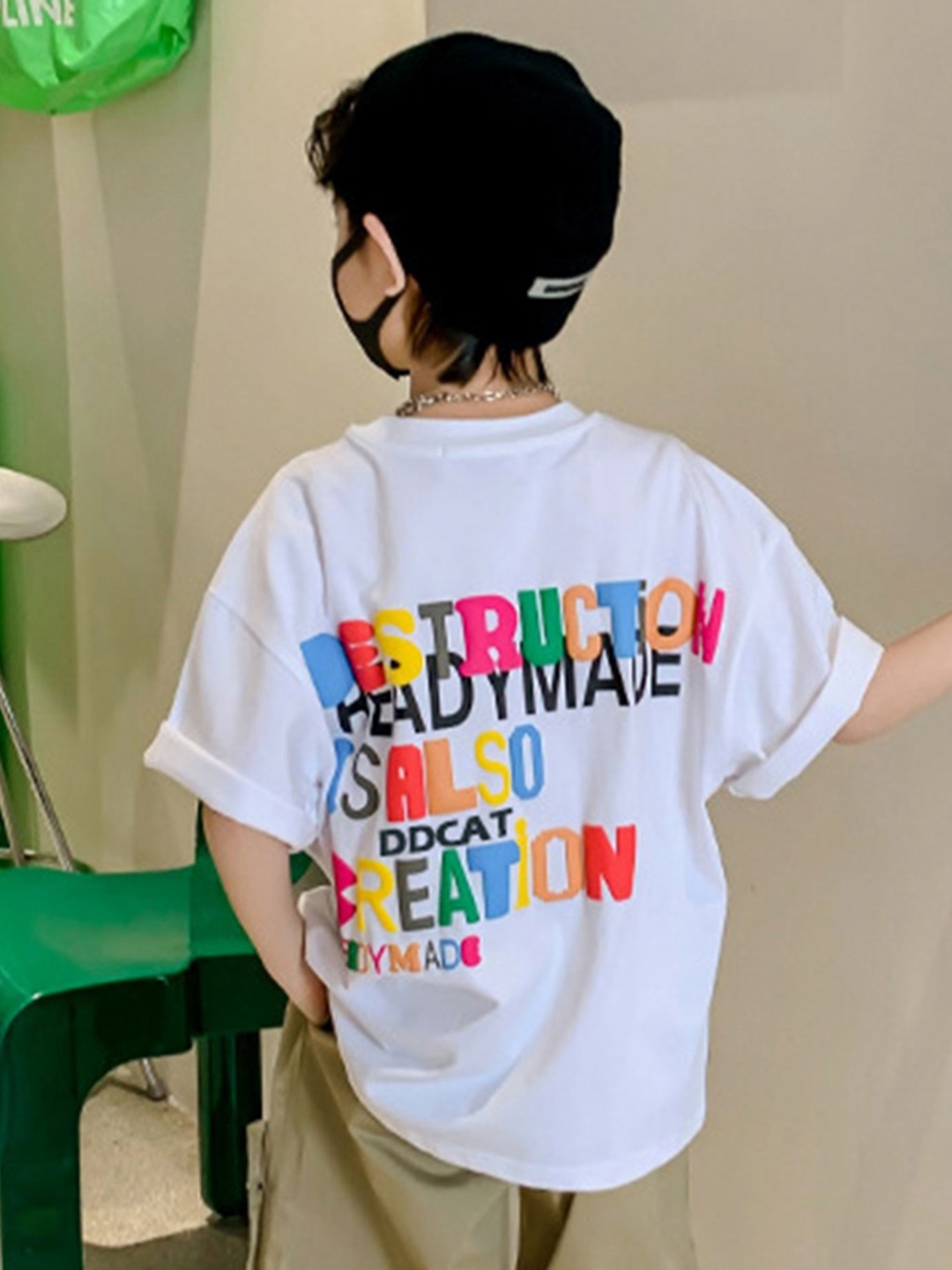

LULU & SKY Boys Typography Printed Round Neck Cotton Oversized T-shirt, White