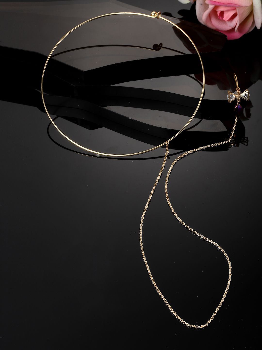 

DUGRISTYLE Gold-Plated American Diamond Studded Raven Haar Minimal Necklace