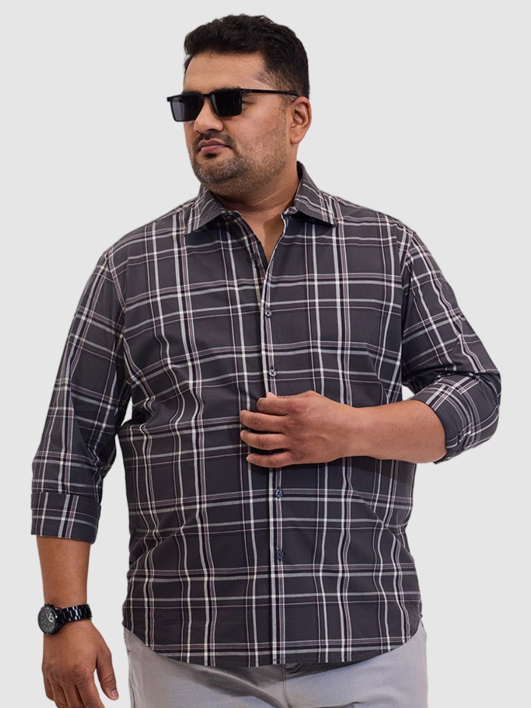 

Snitch Men Classic Opaque Checked Casual Shirt, Charcoal