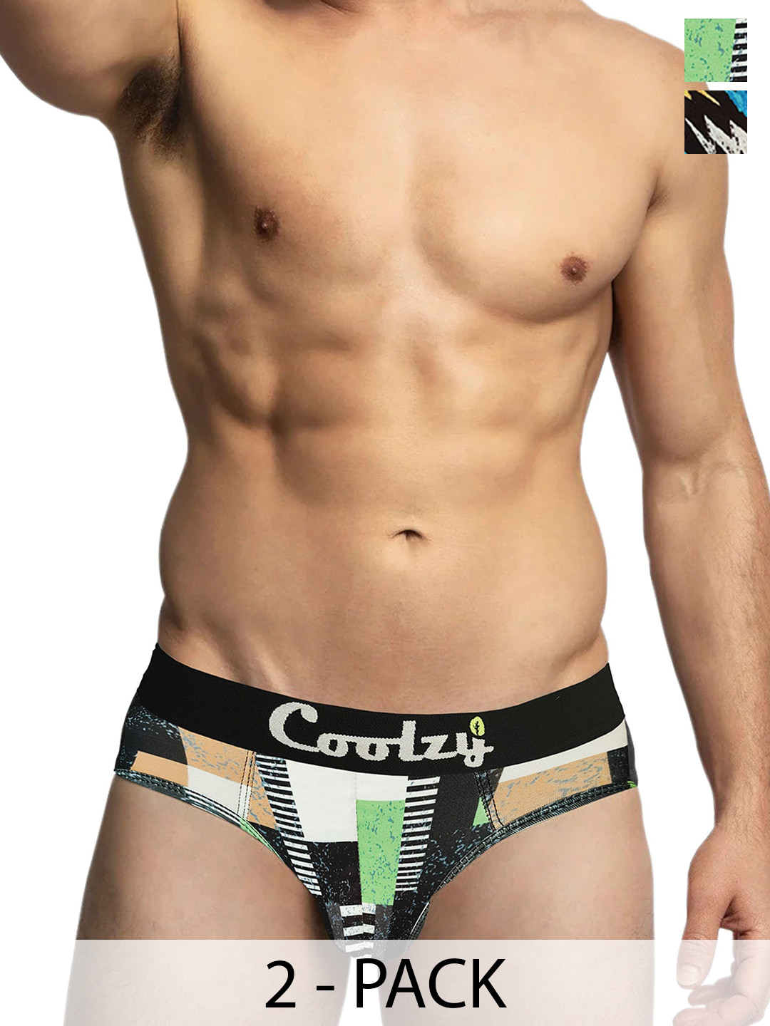 

Coolzy Men Pack Of 2 Printed Mid-Rise Basic Briefs RUCPBF2K043-S, Black
