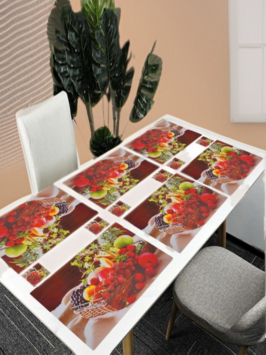 

REVEXO Brown & Green 12 Pcs Printed Rectangular Shaped Coasters & Table Placemats