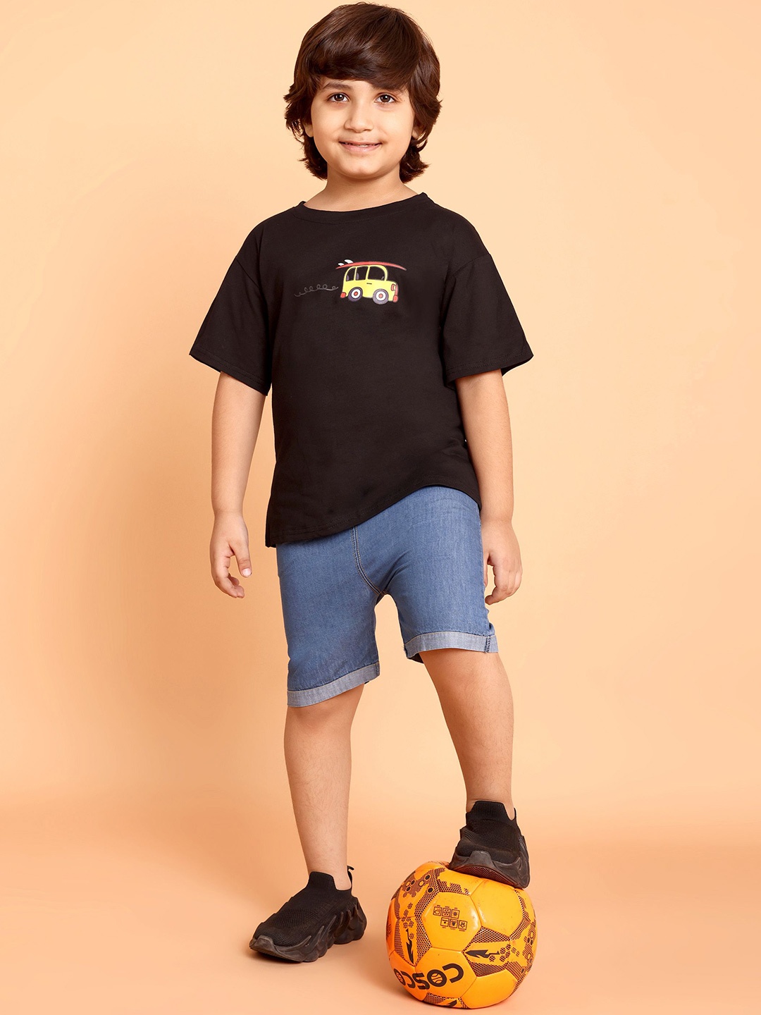 

YK Boys Printed Pure Cotton T-shirt With Shorts, Black