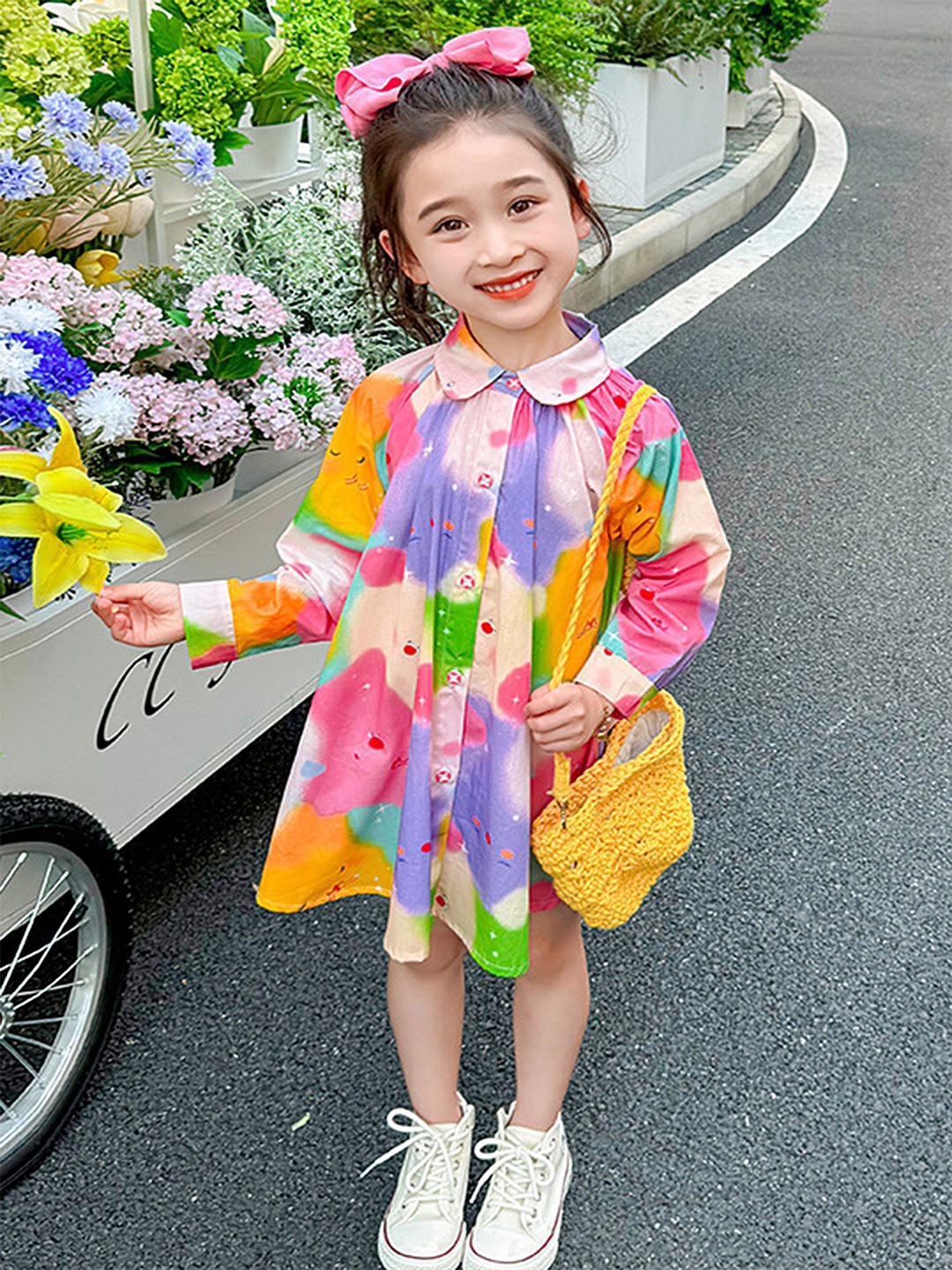 

LULU & SKY Girls Tie And Dye Cotton Multicolour Tent Shirt Dress, Multi