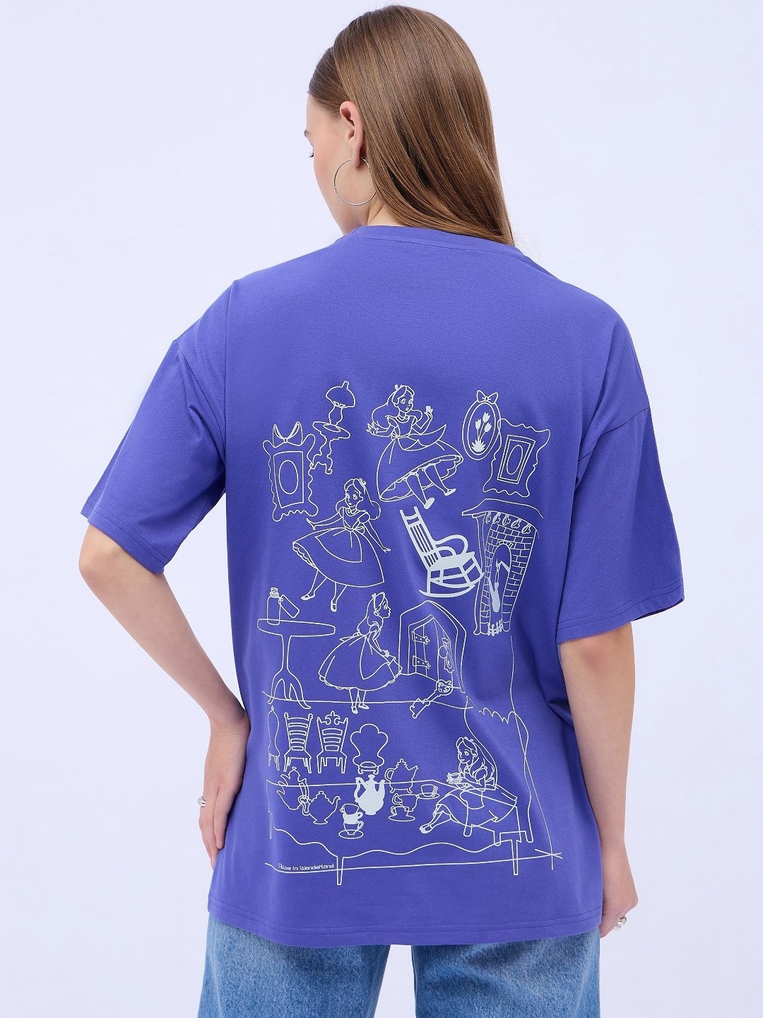 

DressBerry Women Graphic Printed Round Neck Cotton Oversized T-shirt, Purple