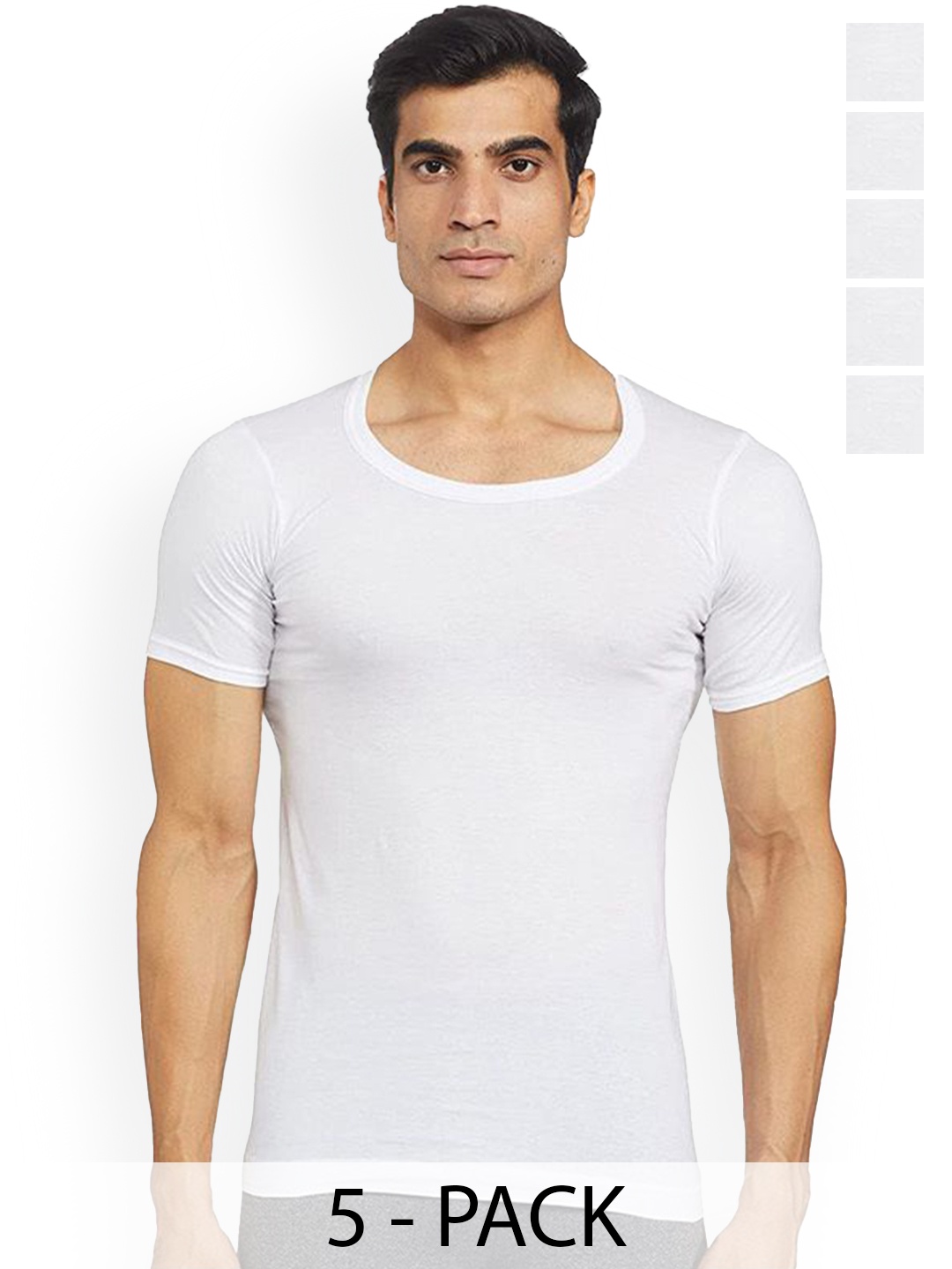 

Rupa Pack Of 5 Pure Cotton Innerwear Vests Frontline-Sky-White-RNS-5-80