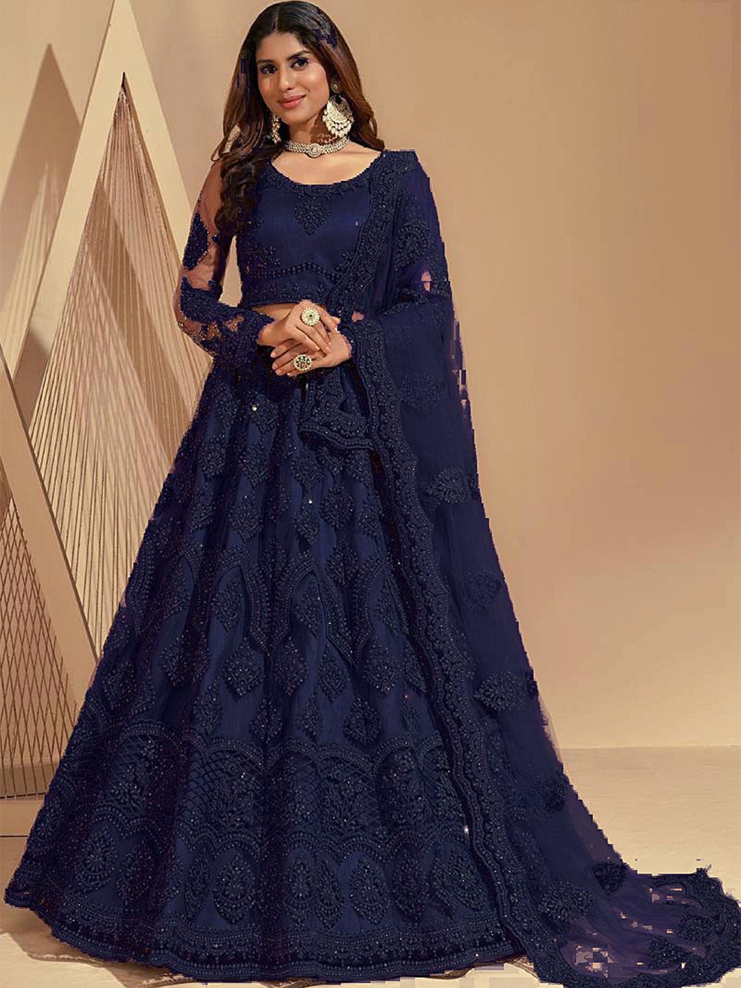 

ZAALIMA FASHION Embroidered Semi-Stitched Lehenga & Blouse With Dupatta, Blue