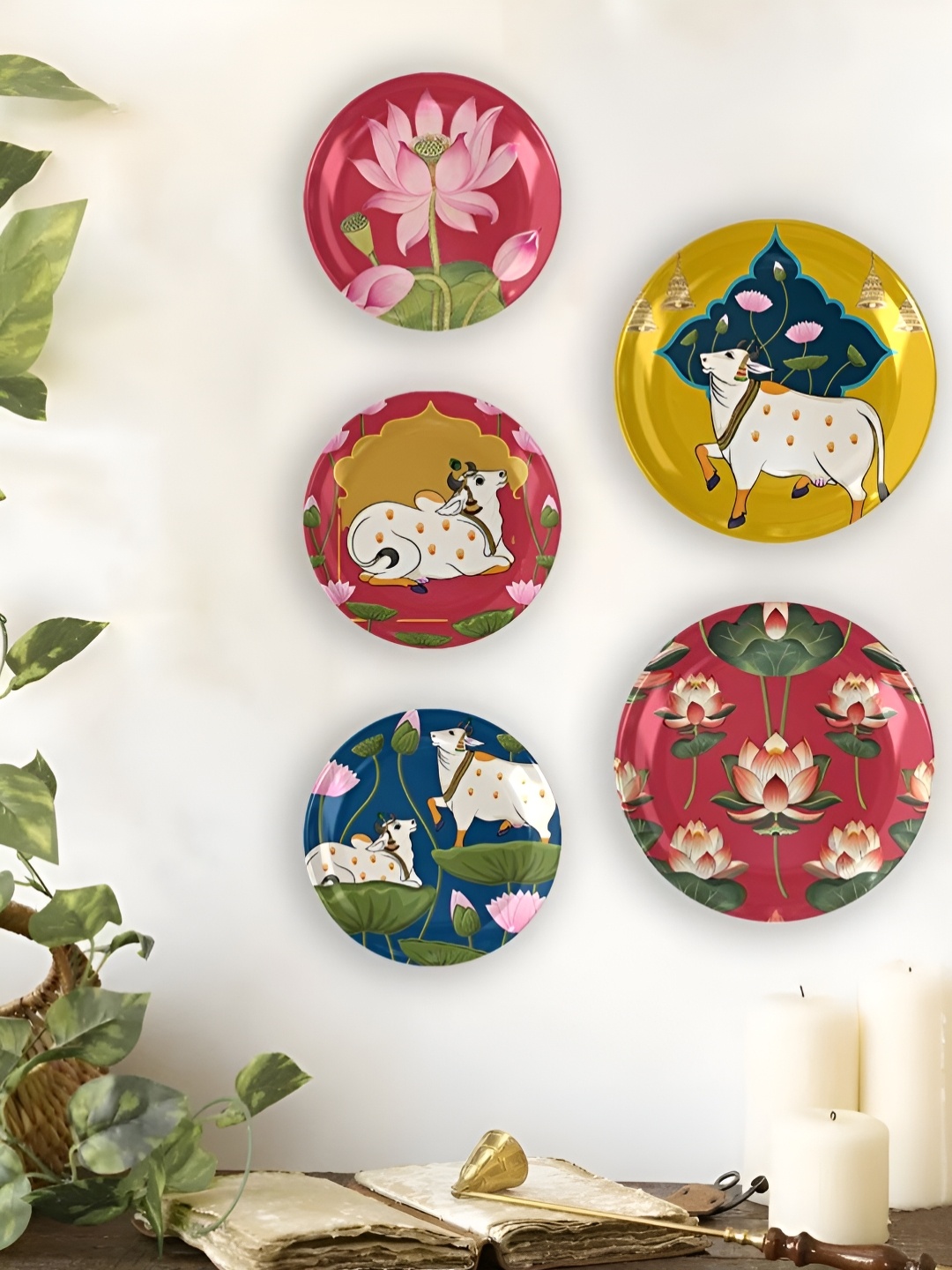 

Homscape 5-Pcs Assorted Pichwai Art Ceramic Wall Plates