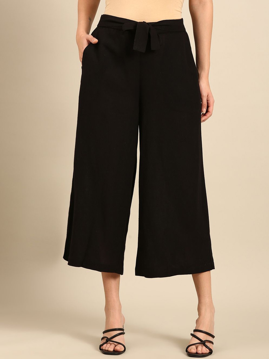 

De Moza Women Mid-Rise Regular Fit Culottes Trousers, Black