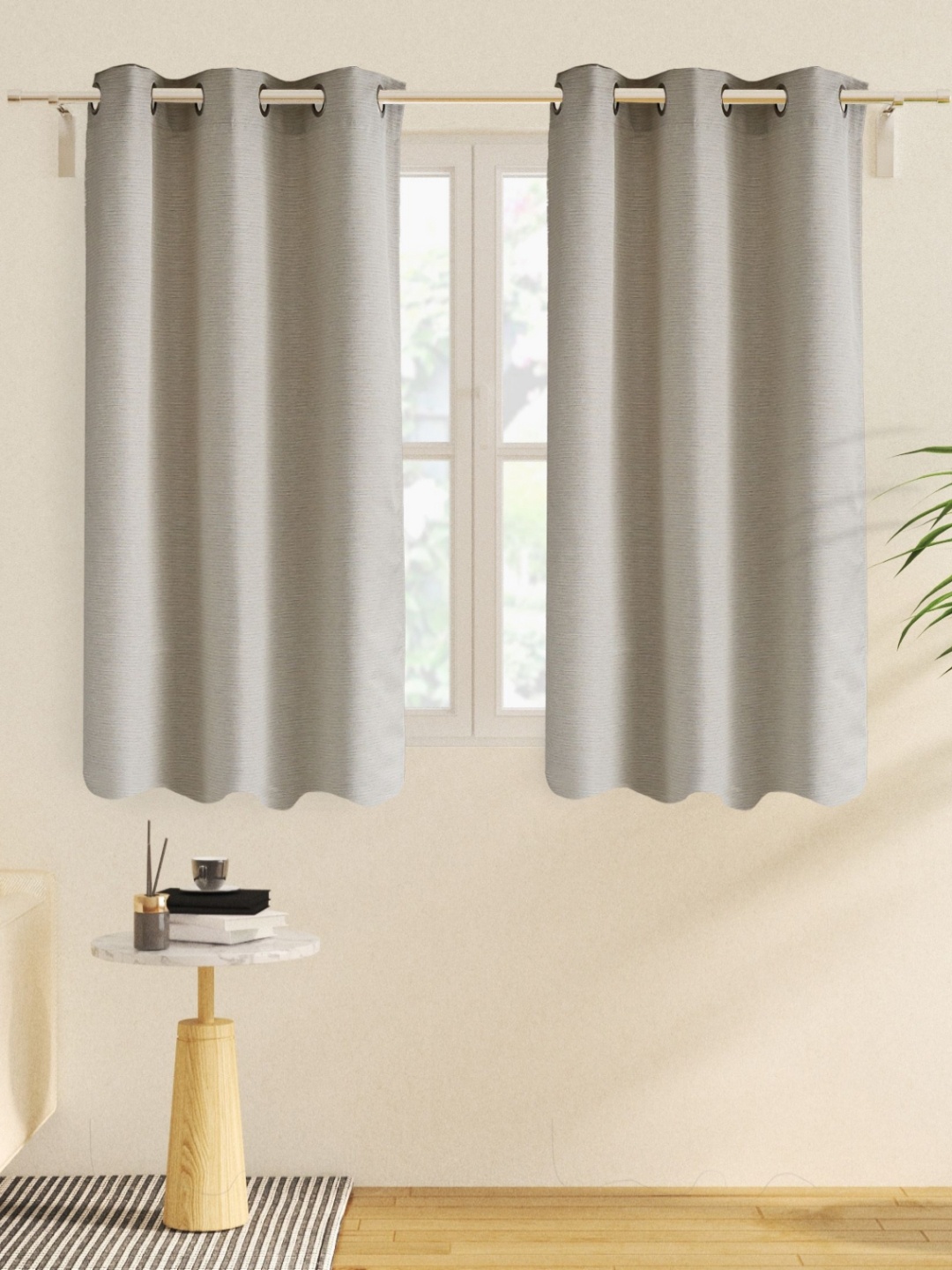 

Home Centre Drift Beige & Off White Set of 2 Black Out Window Curtain