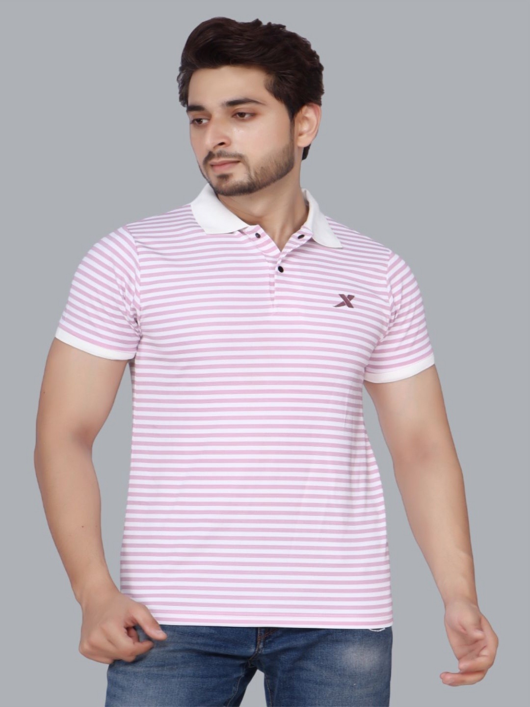 

Fitcore Men Dri-FIT Striped Polo Collar T-shirt, Lavender