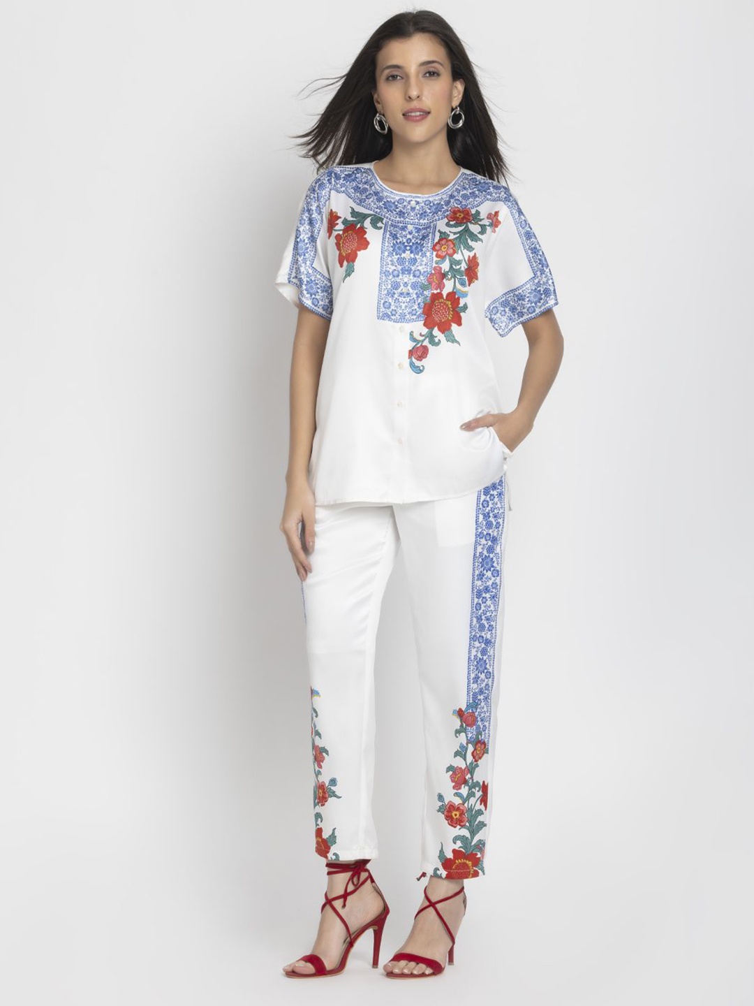 

Shaye Floral Printed Top With Trousers, White