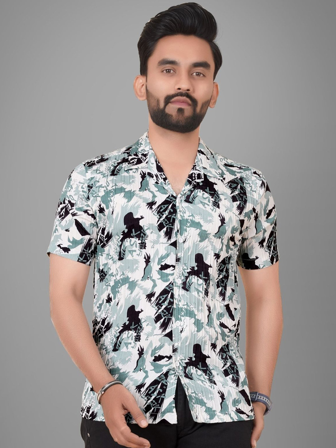 

Metronaut Men Regular Fit Cuban Collar Abstract Printed Cotton Casual Shirt, White