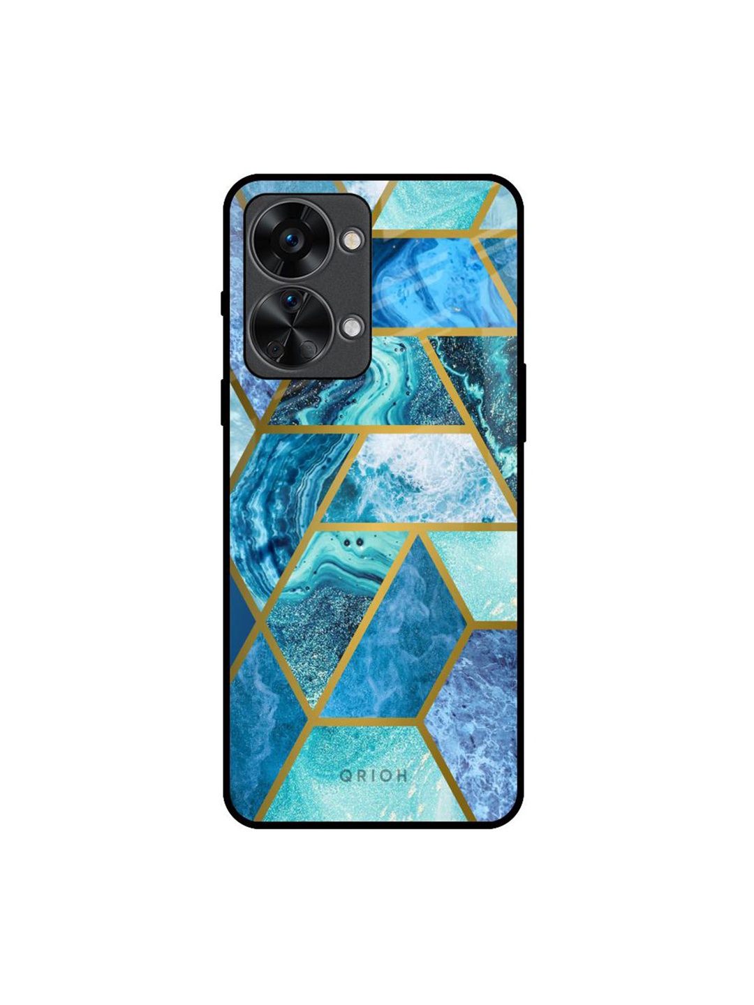 

QRIOH Turquoise Geometrical Marble Real Printed Oneplus Nord 2T Back Case, Blue