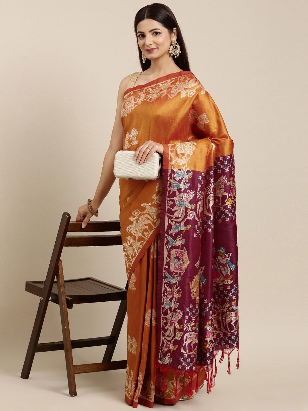 

DIVASTRI Woven Design Zari Silk Blend Saree, Orange