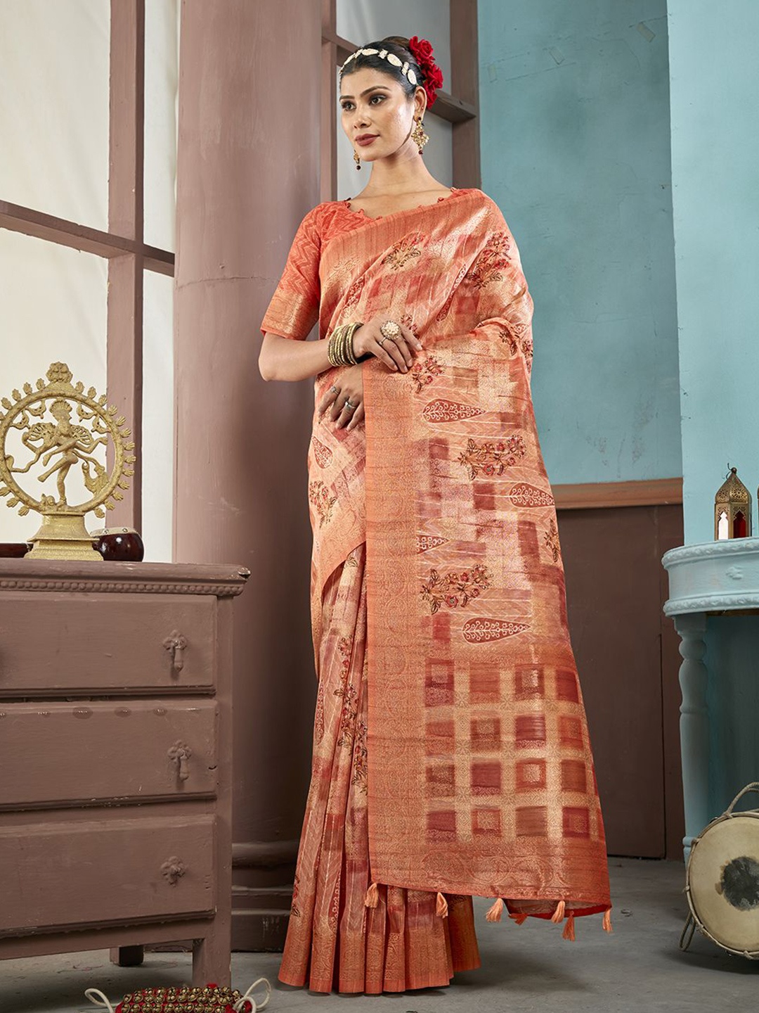 

Panchaamrit Women Woven Design Zari Banarasi Saree, Orange