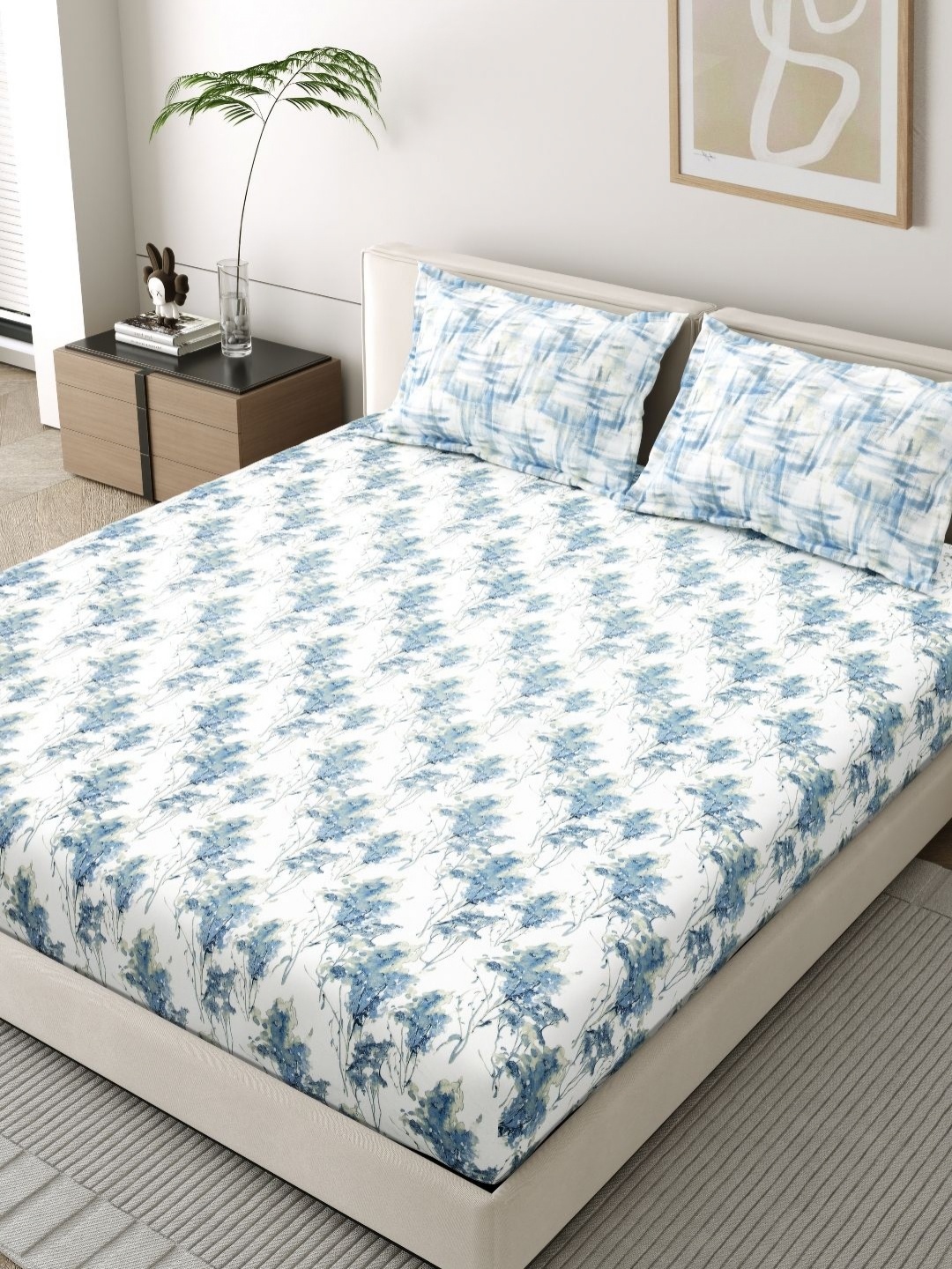 

EverHOME Oasis Blue & White Printed 210 TC King Bedsheet Set-2.74 m x 2.74 m