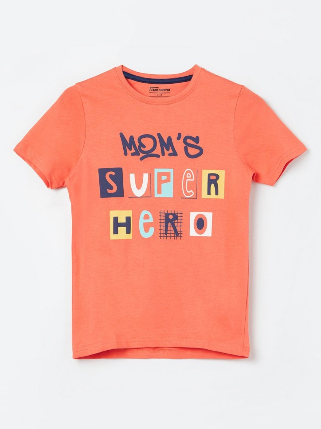 

Fame Forever by Lifestyle Boys Typography Printed Round Neck Cotton T-shirt, Coral