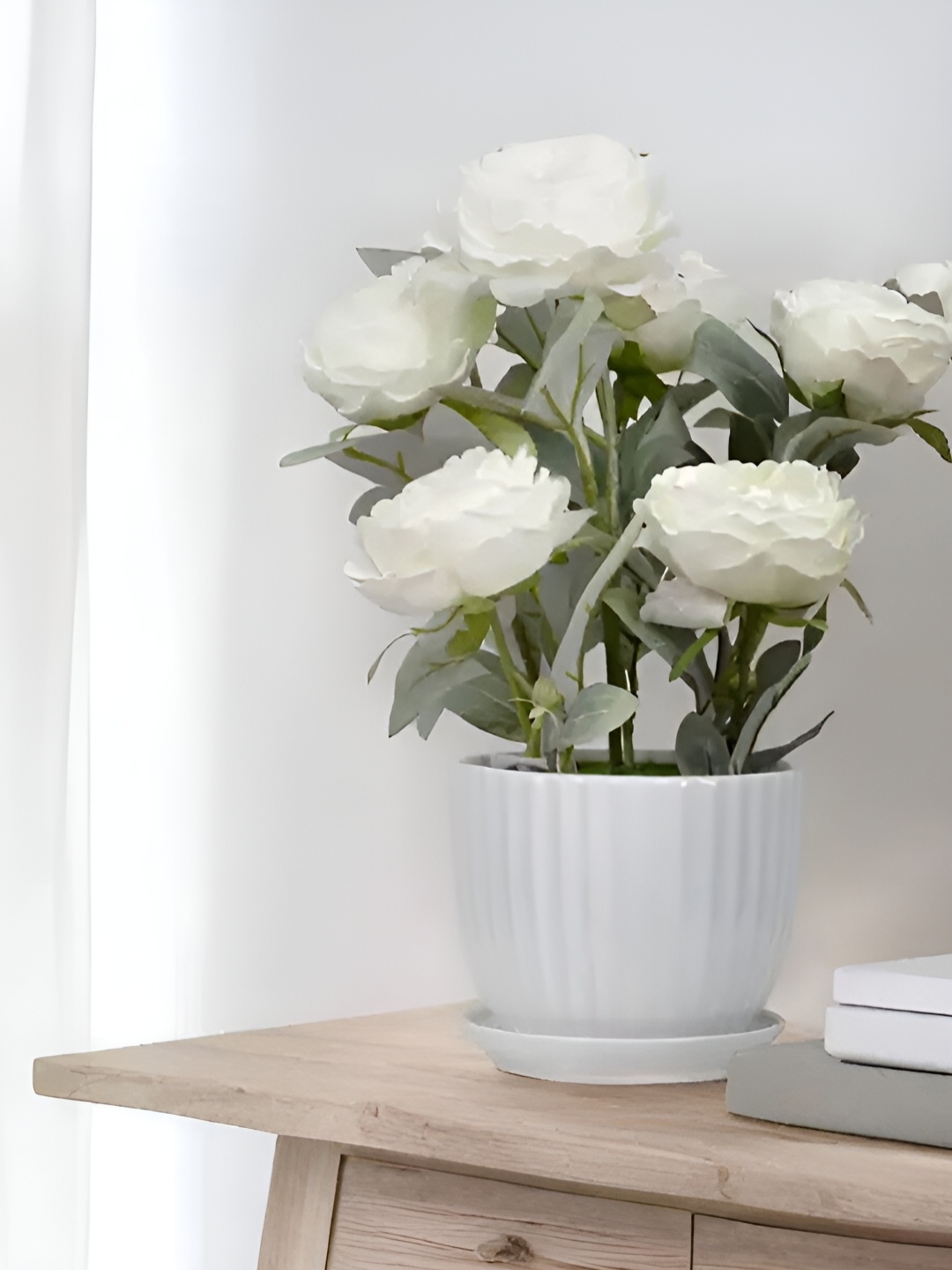 

Royaloak White Peony Artificial Flower With Pot