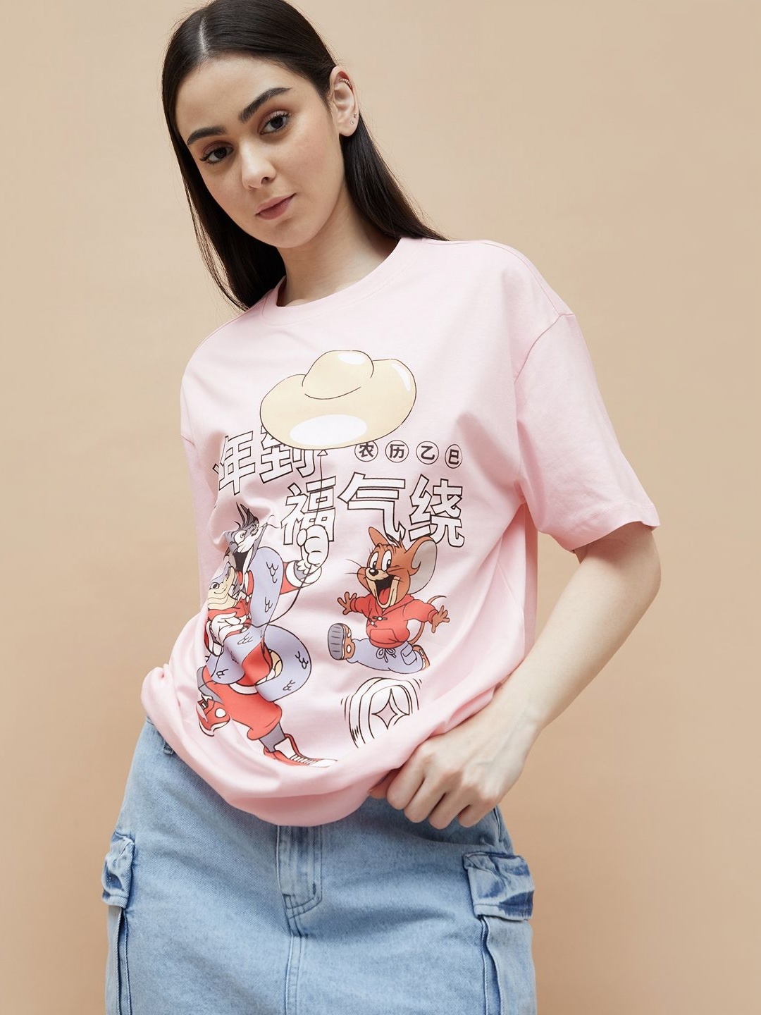 

Ginger by Lifestyle Women Tom & Jerry Printed T Shirt, Pink