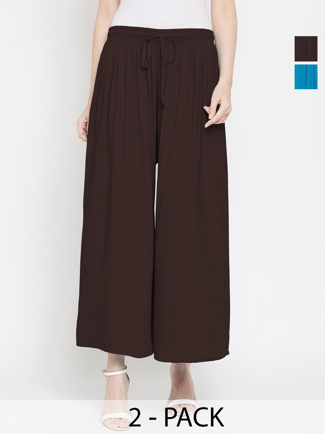 

Castle Lifestyle Women 2 Flared Palazzos, Coffee brown