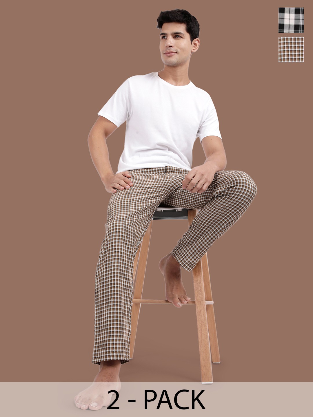 

Kryptic Pack Of 2 Checked Pure Cotton Lounge Pants, Black