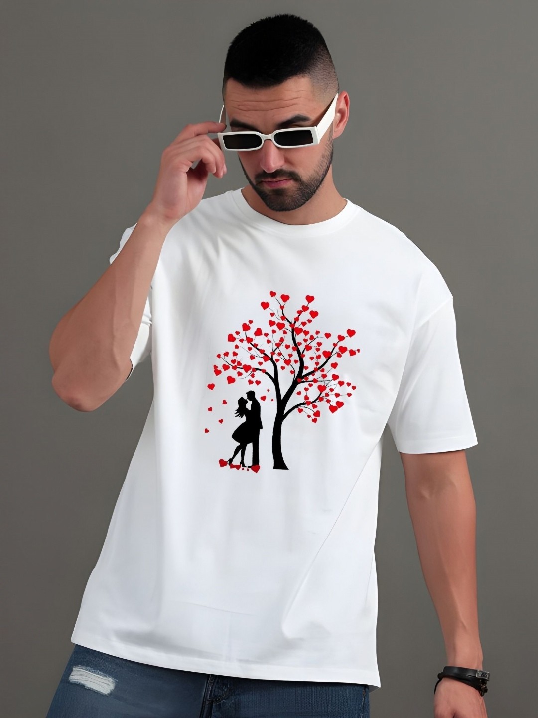 

Moda Rapido Men Graphic Printed Round Neck Cotton Oversized T-shirt, White