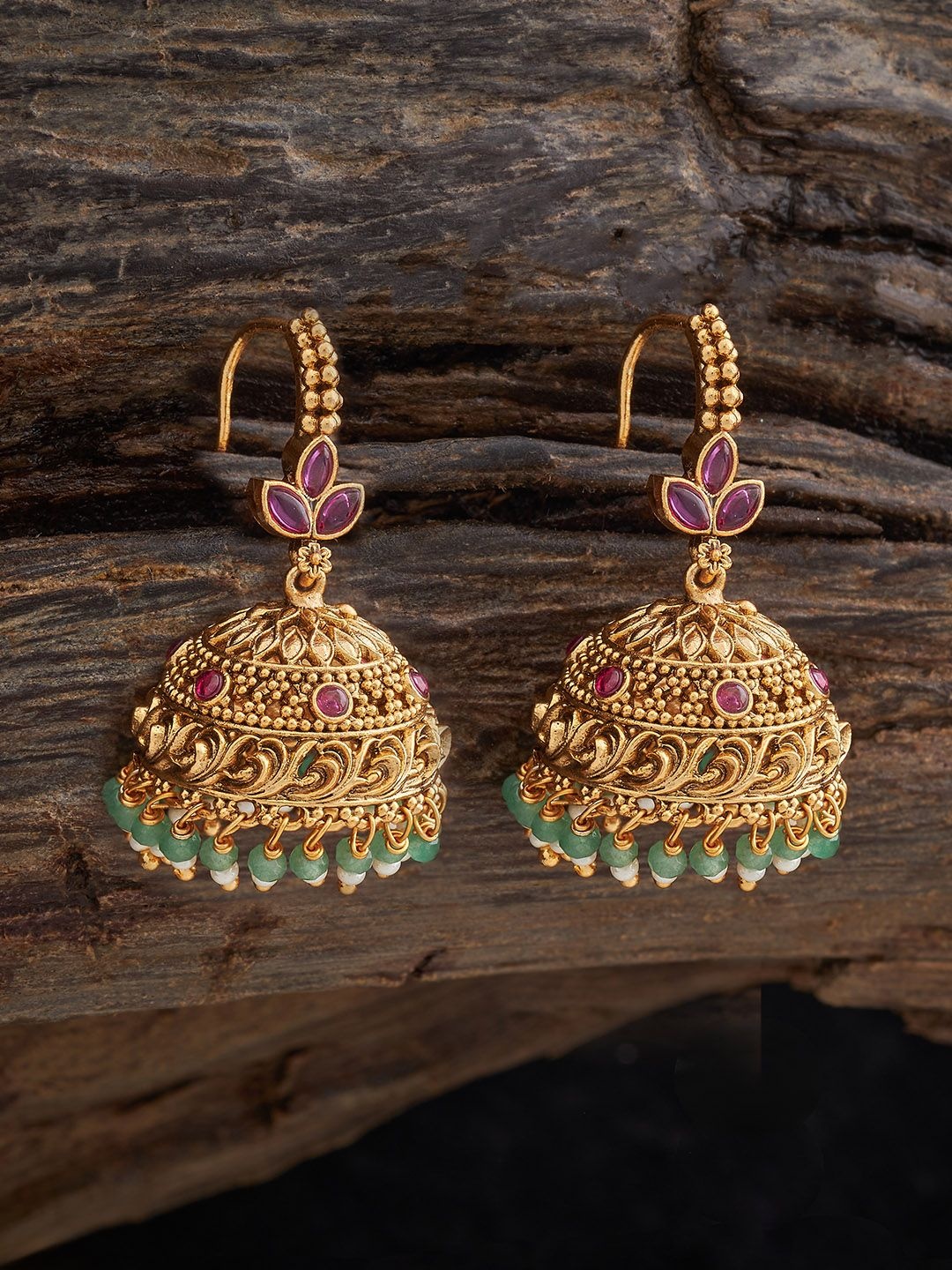 

Kushal's Fashion Jewellery Gold-Plated Copper Dome Shaped Jhumkas Earrings