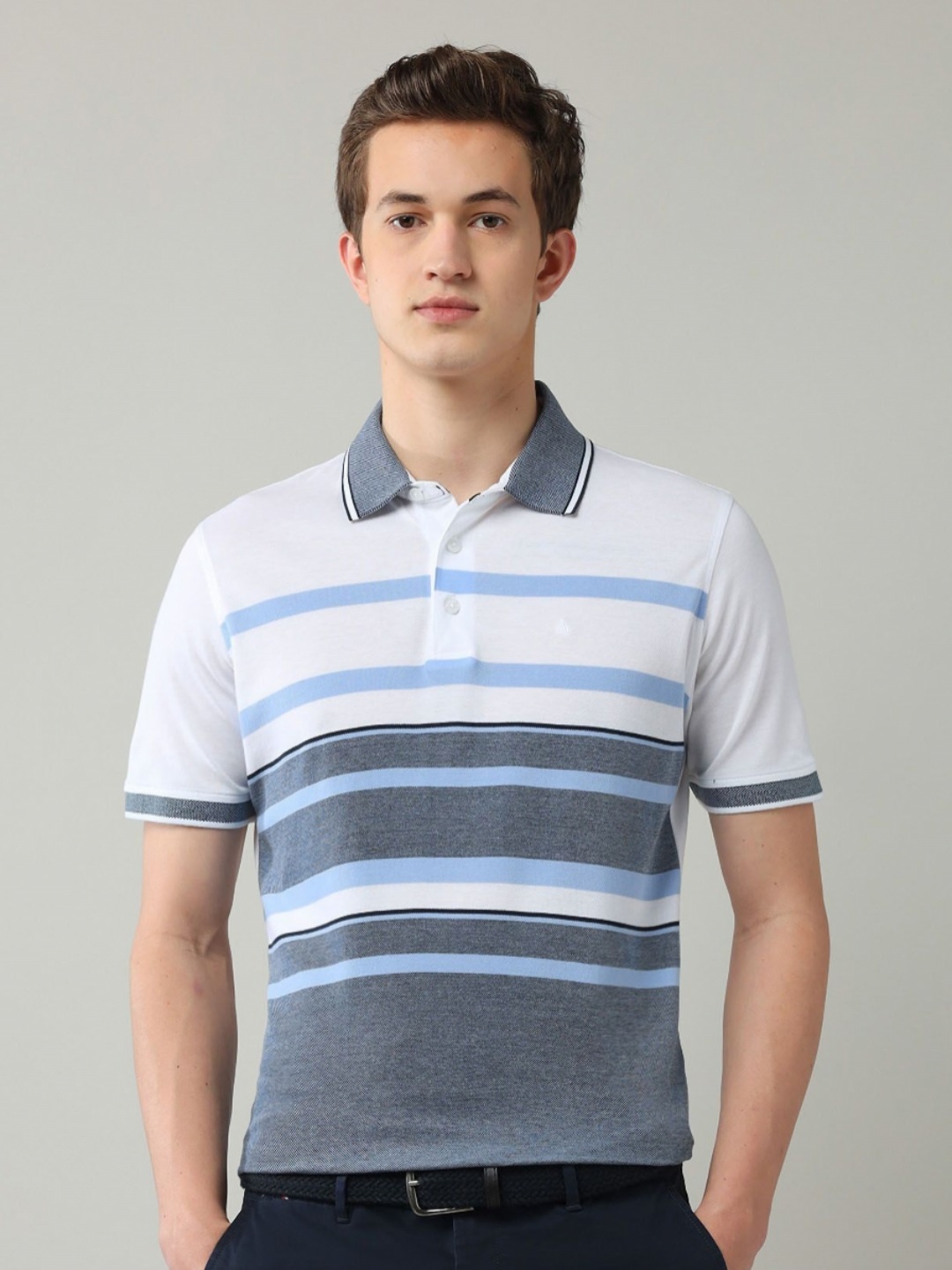 

Arrow Men Striped Polo Collar T-shirt, Blue