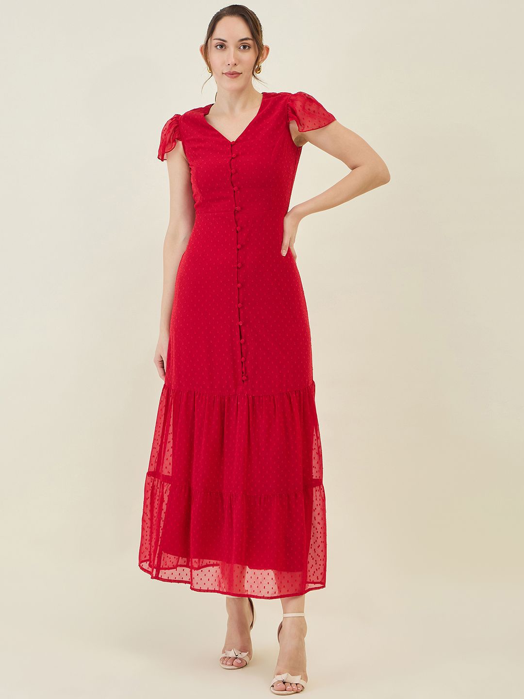 

aayu Layered Georgette A-Line Maxi Dress, Red