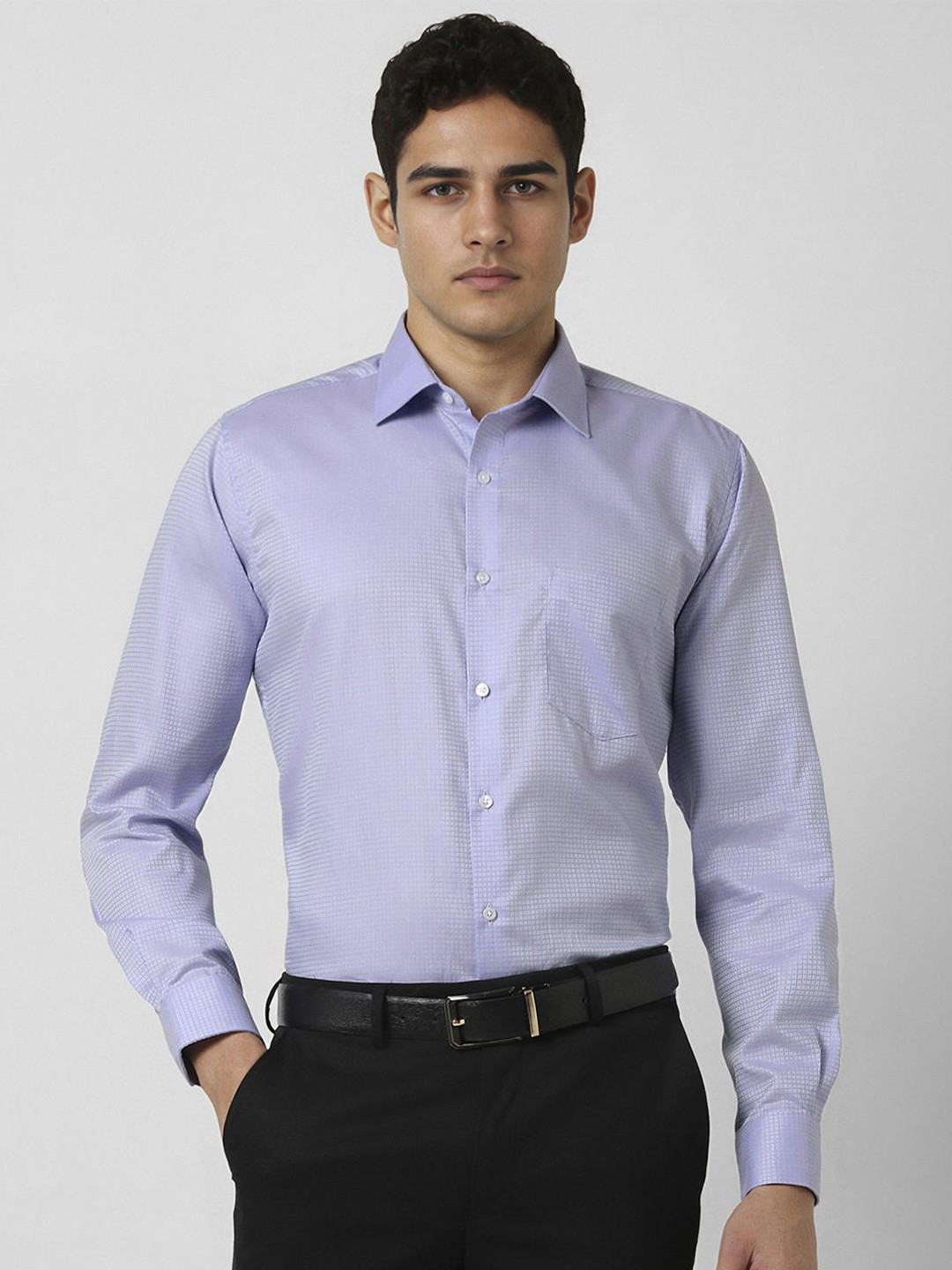 

Van Heusen Men Regular Fit Spread Collar Abstract Printed Cotton Formal Shirt, Purple