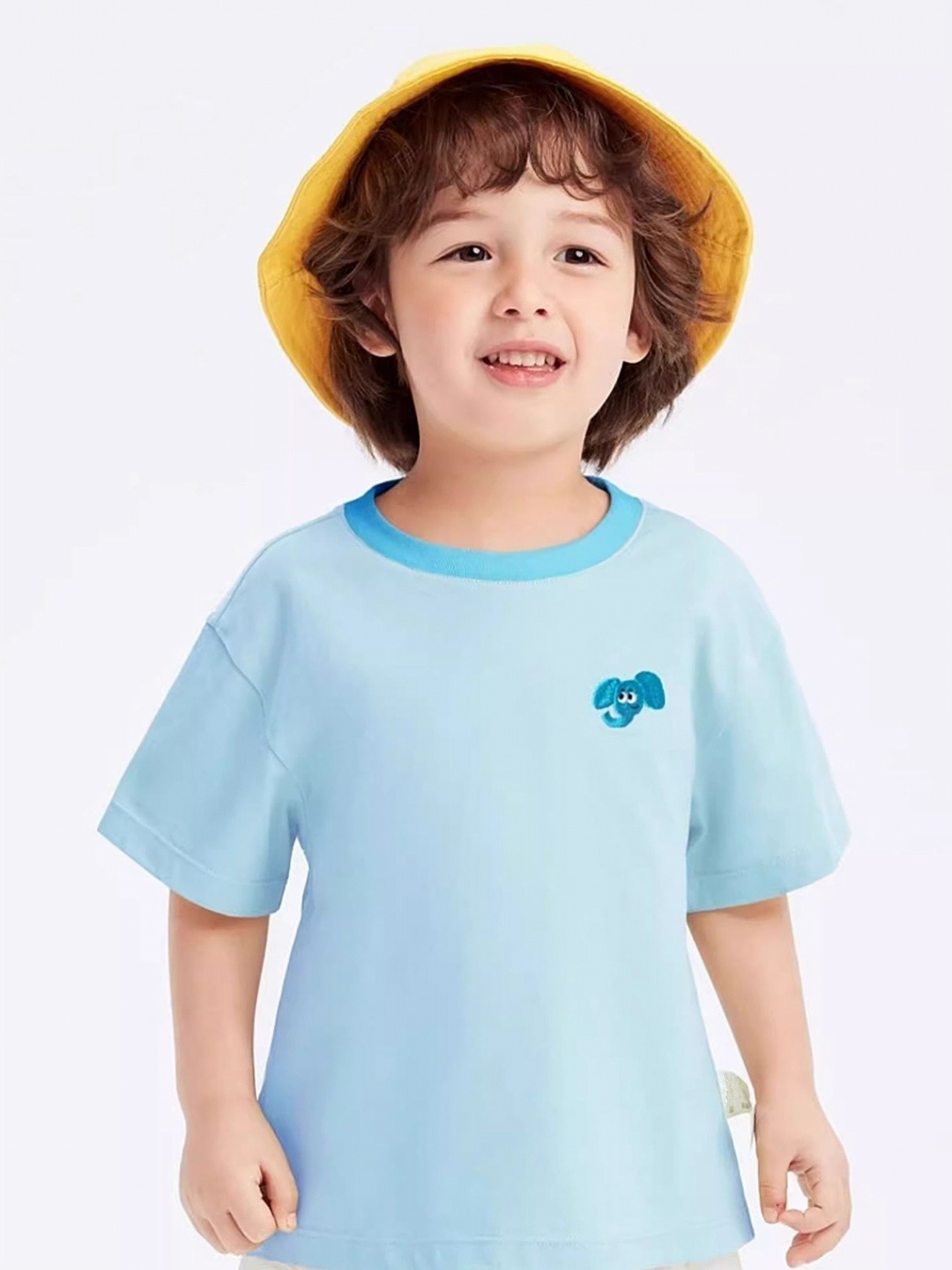 

LULU & SKY Boys Solid Round Neck Cotton Oversized T-shirt, Blue