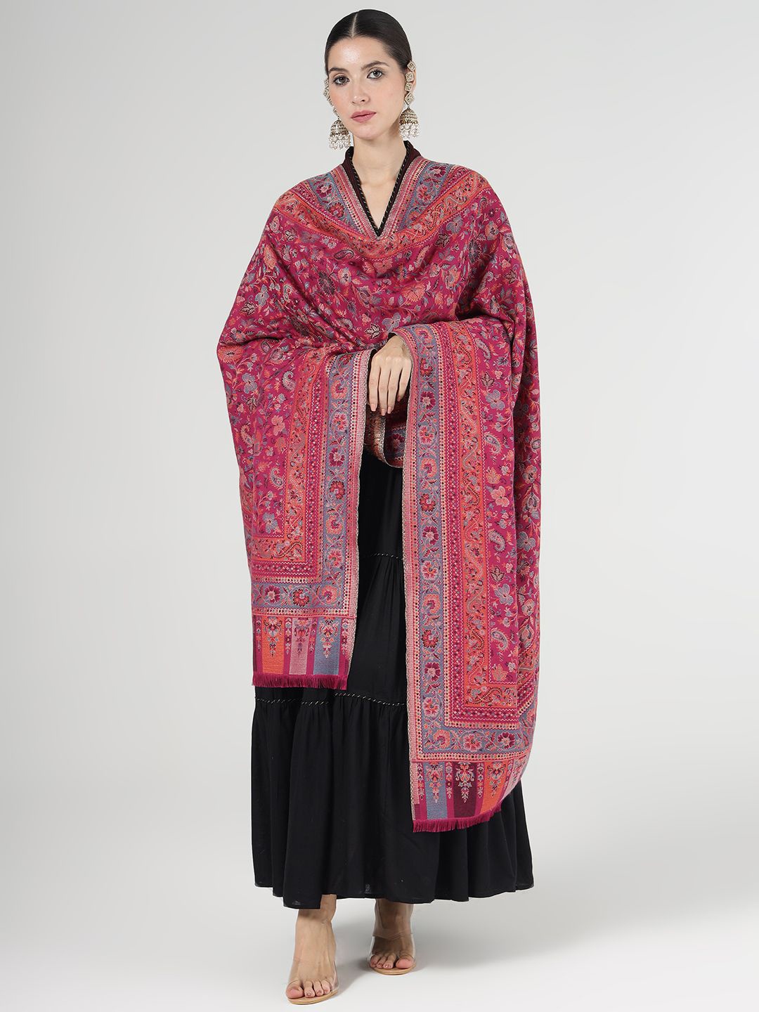 

PASHMAL INDIA PRIVATE LIMITED Floral Woven Design Woolen Shawl, Pink