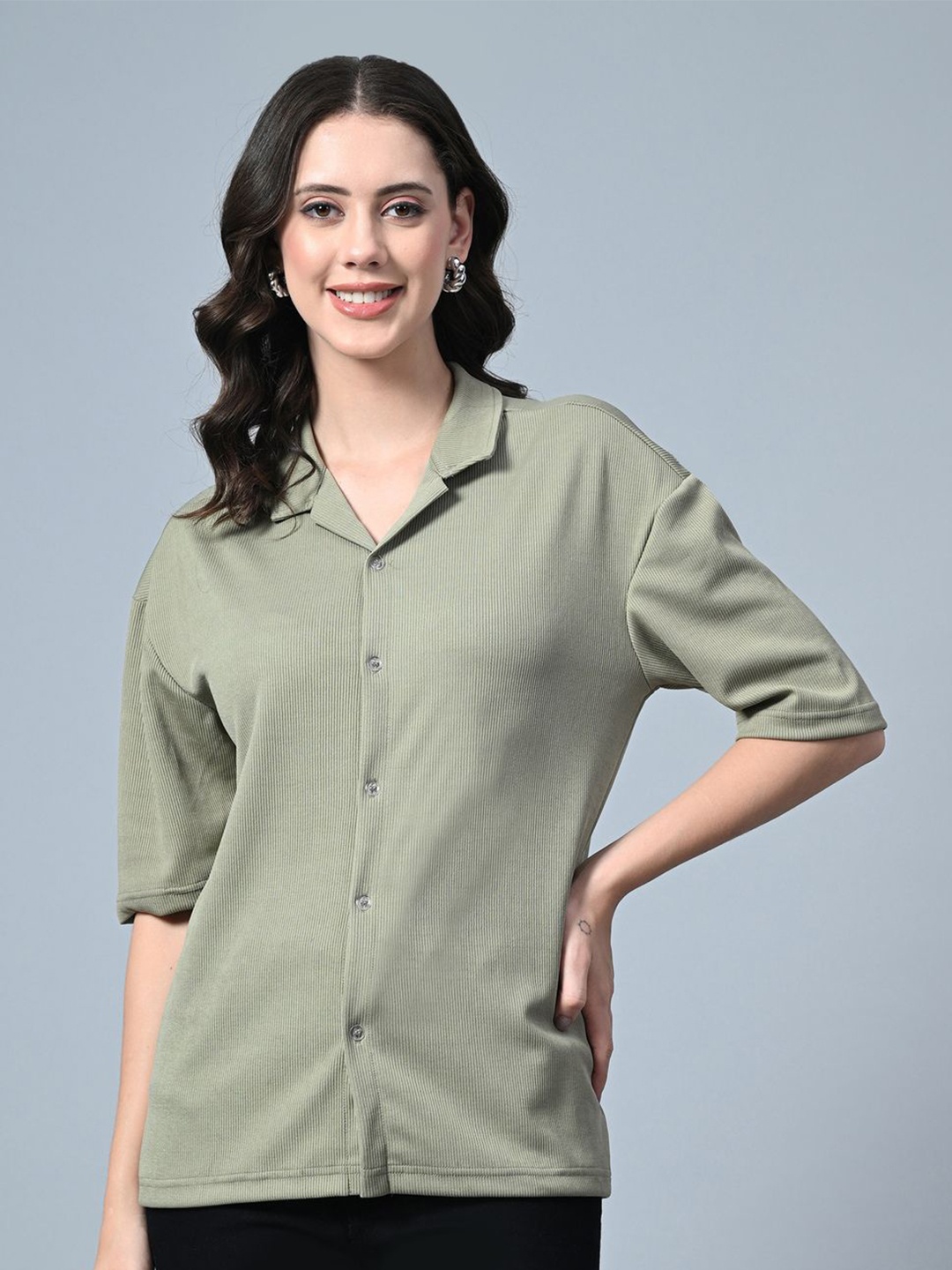 

Moda Rapido Women Lapel Collar Shirt Style Top, Teal